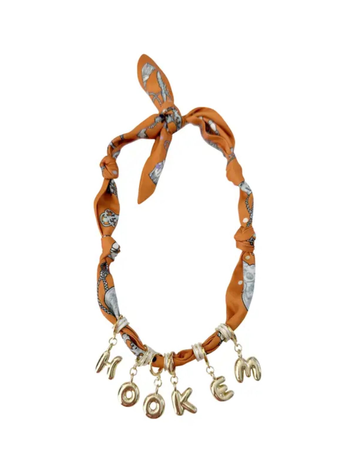 Texas Hook 'Em Burnt Orange Game Day Bubble Letter Scarf Necklace