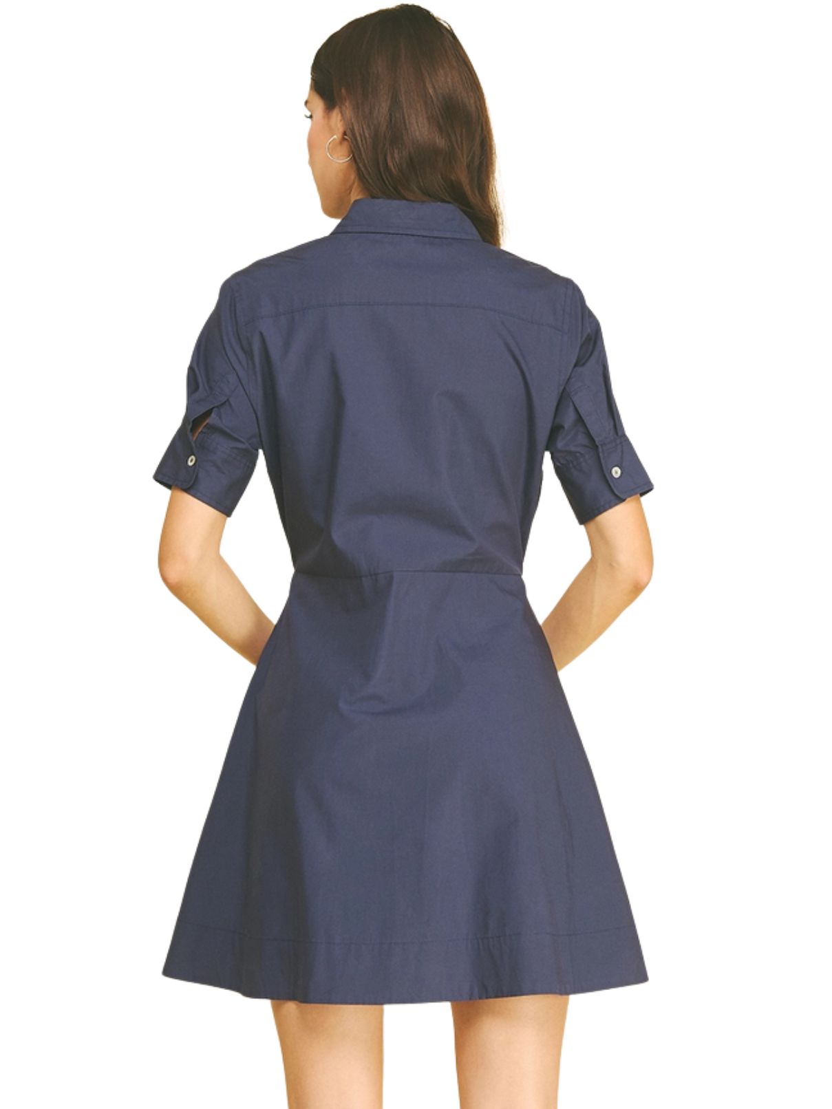 Tie-Front Button Down Mini Dress in Navy