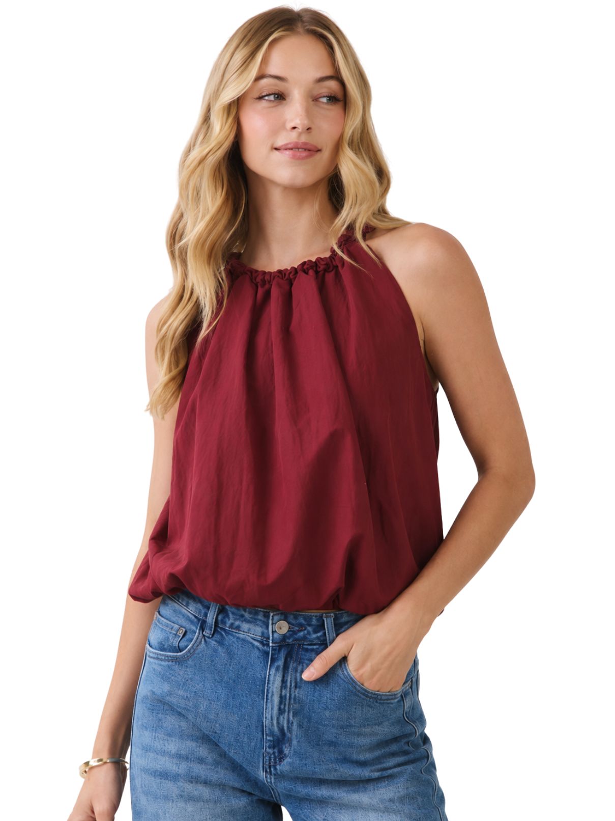 Tie Halter Bubble Top – Crimson