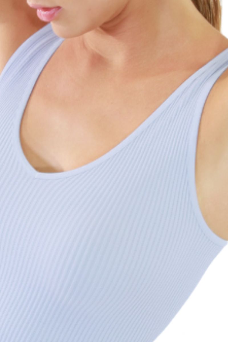 V Neck Ribbed Crop Top in Ice Blue
