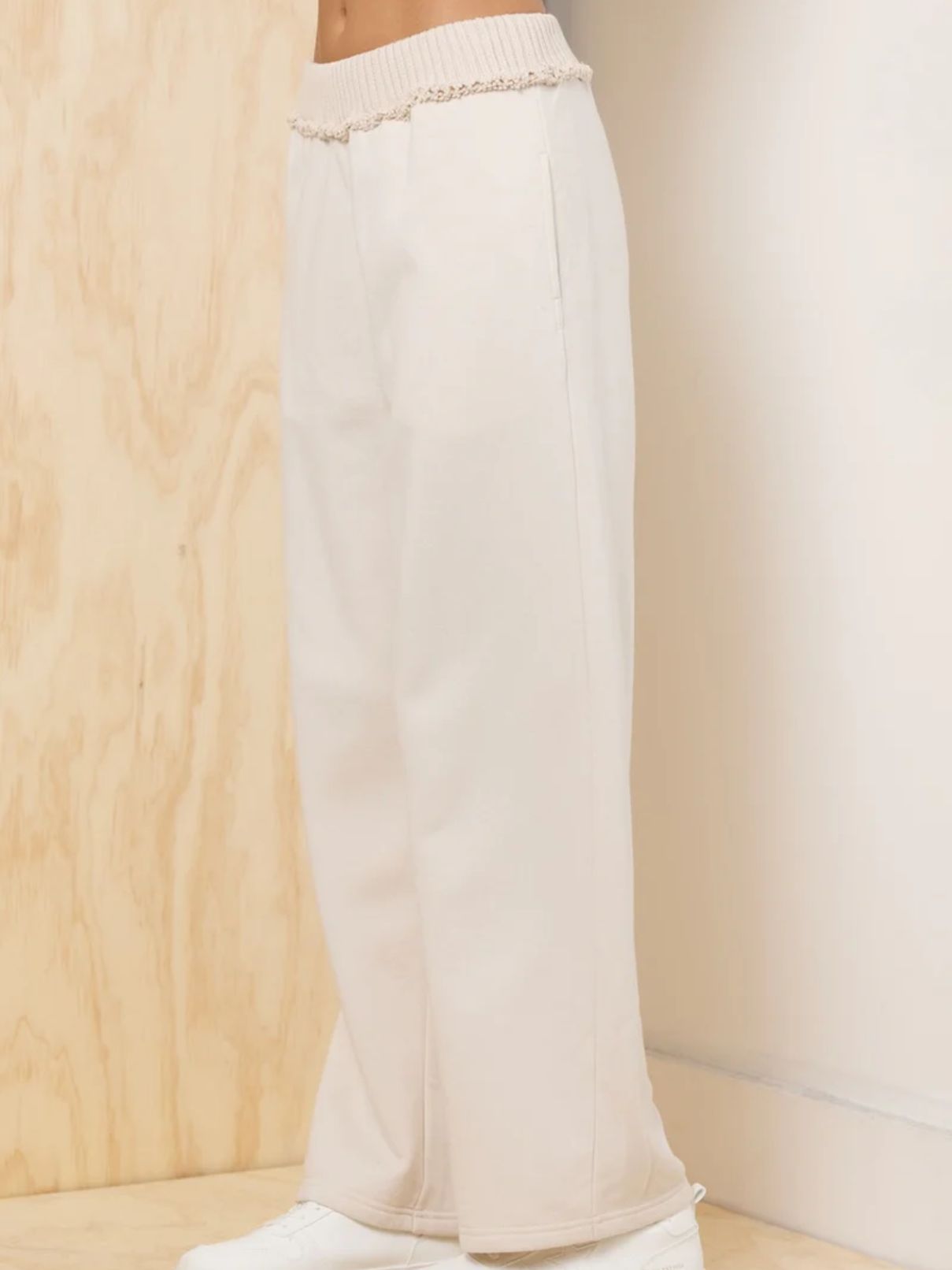 Vintage Havana Fleece Pant with Rib Waist in Bone