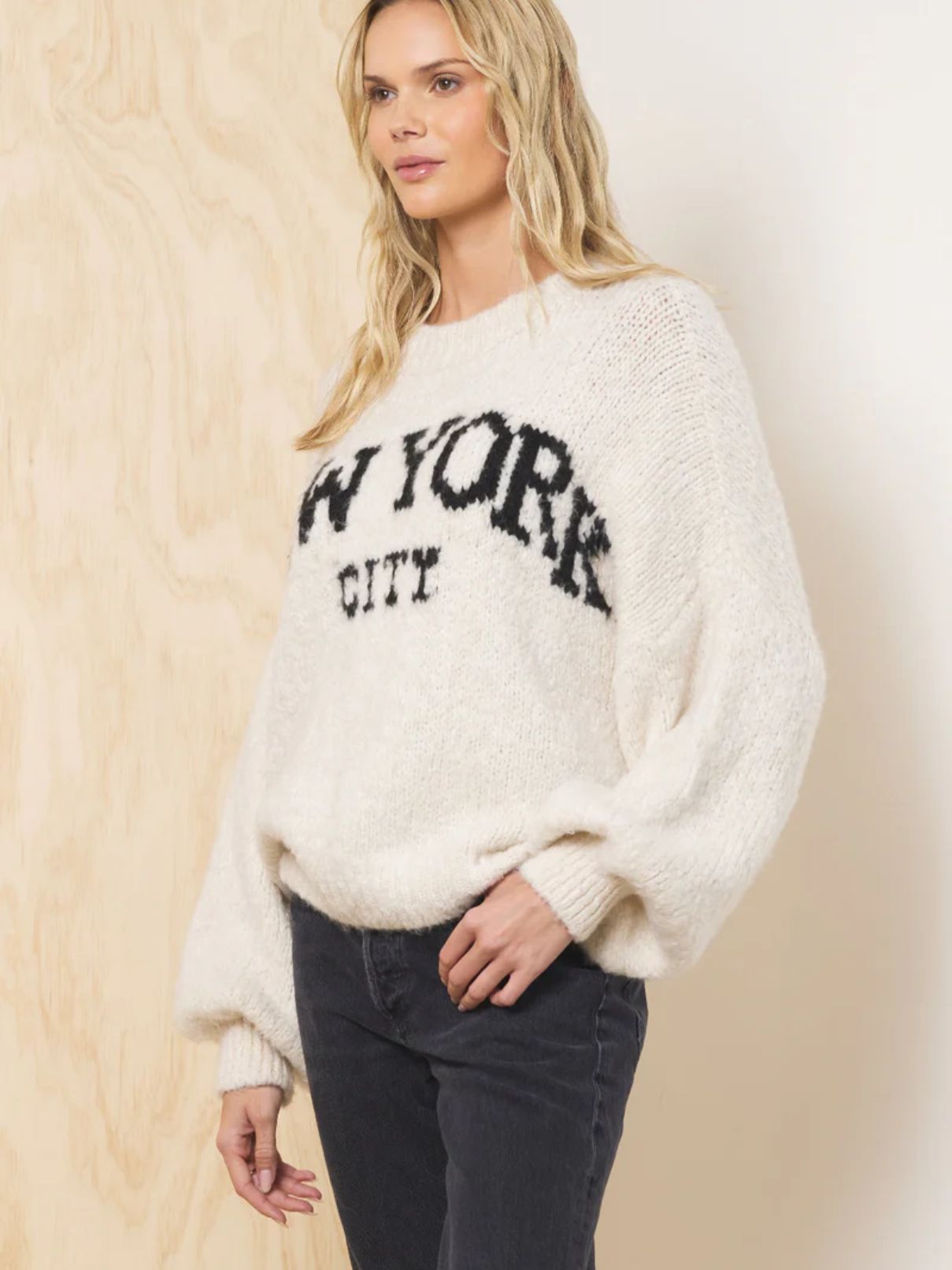 Vintage Havana NY Jacquard Sweater in Ecru