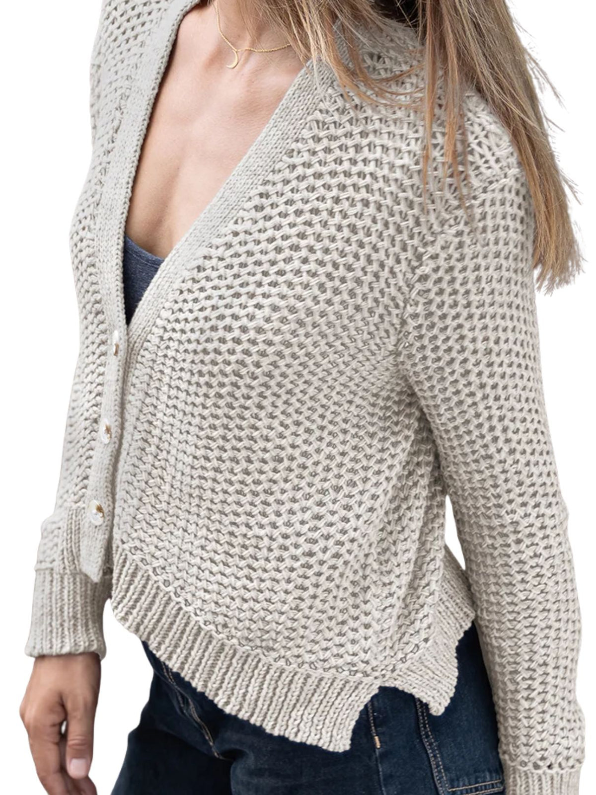 Wooden Ships Aliana Marled Button V Cardigan – Khaki/Blush Champagne Marl