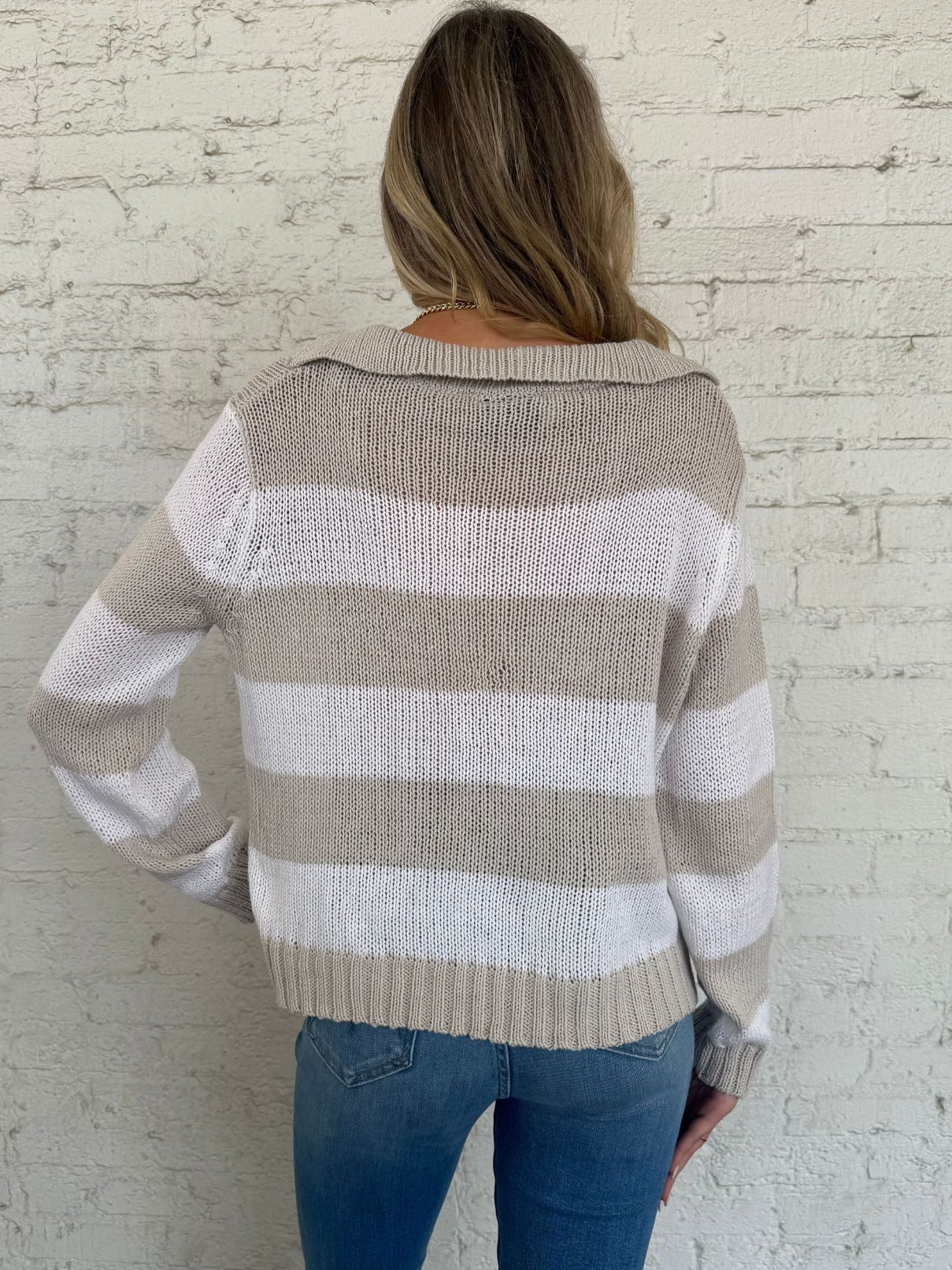 Wooden Ships Cotton Football Striped Top in Blush Champagne/Dark Indigo