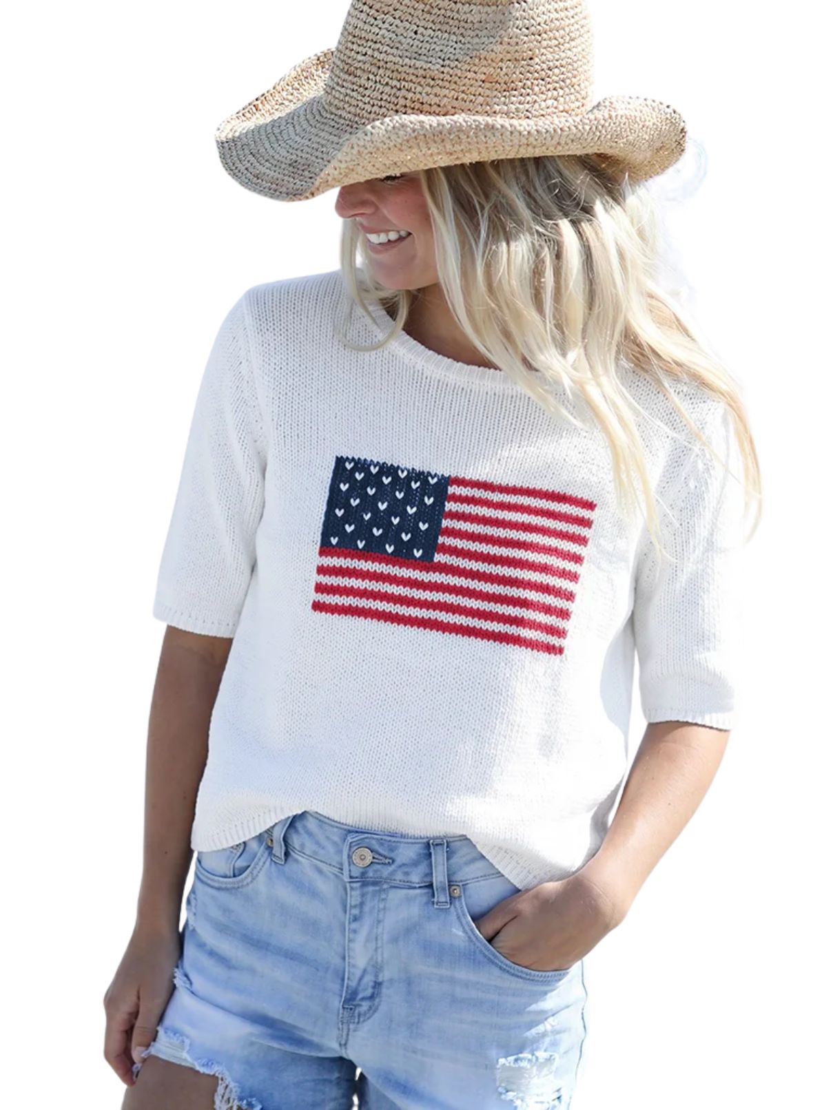 Wooden Ships Flag Half Sleeve Cotton Sweater
