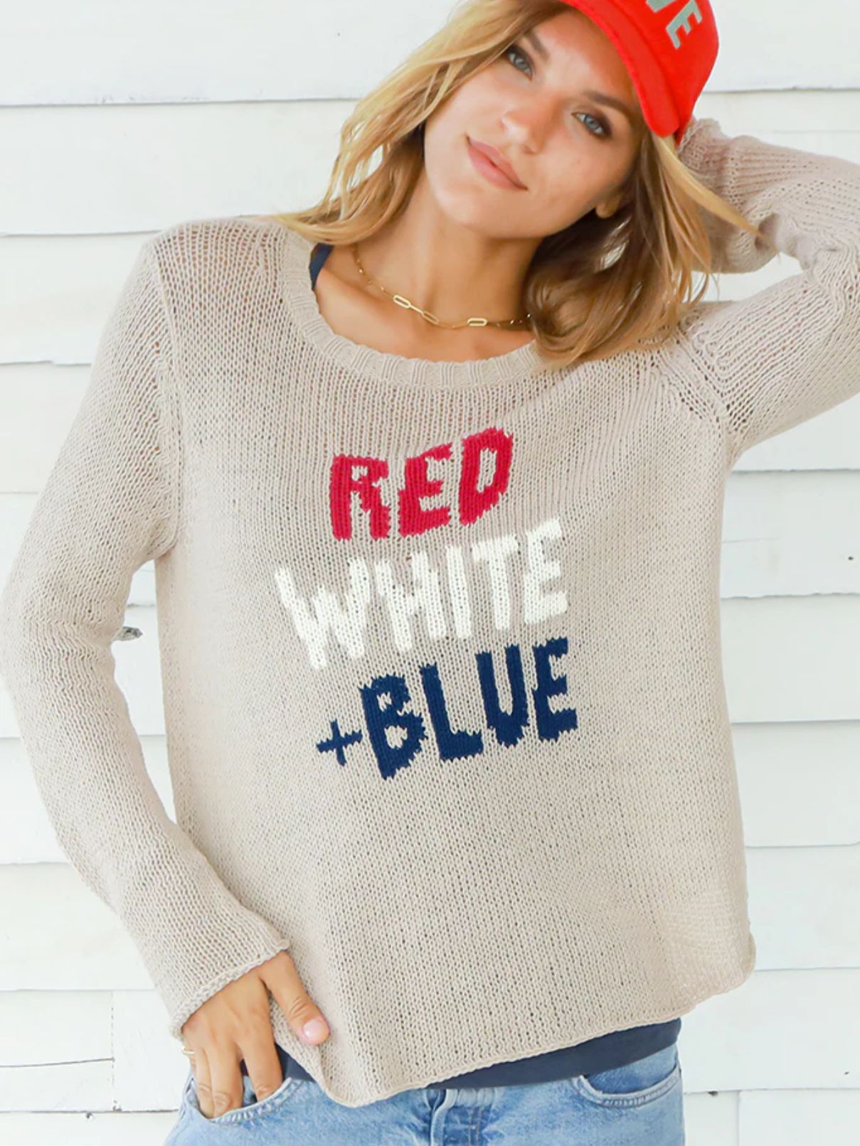 Wooden Ships RWB Crew Cotton Sweater in Khaki