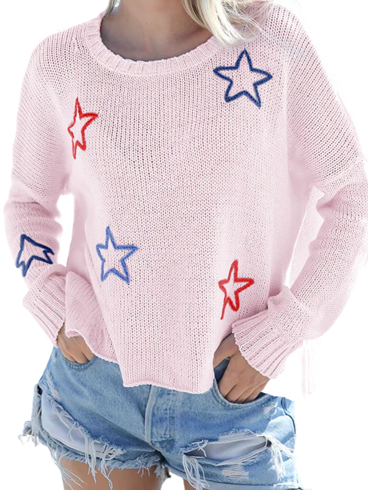 Wooden Ships Star Embroidered Crew Cotton Sweater