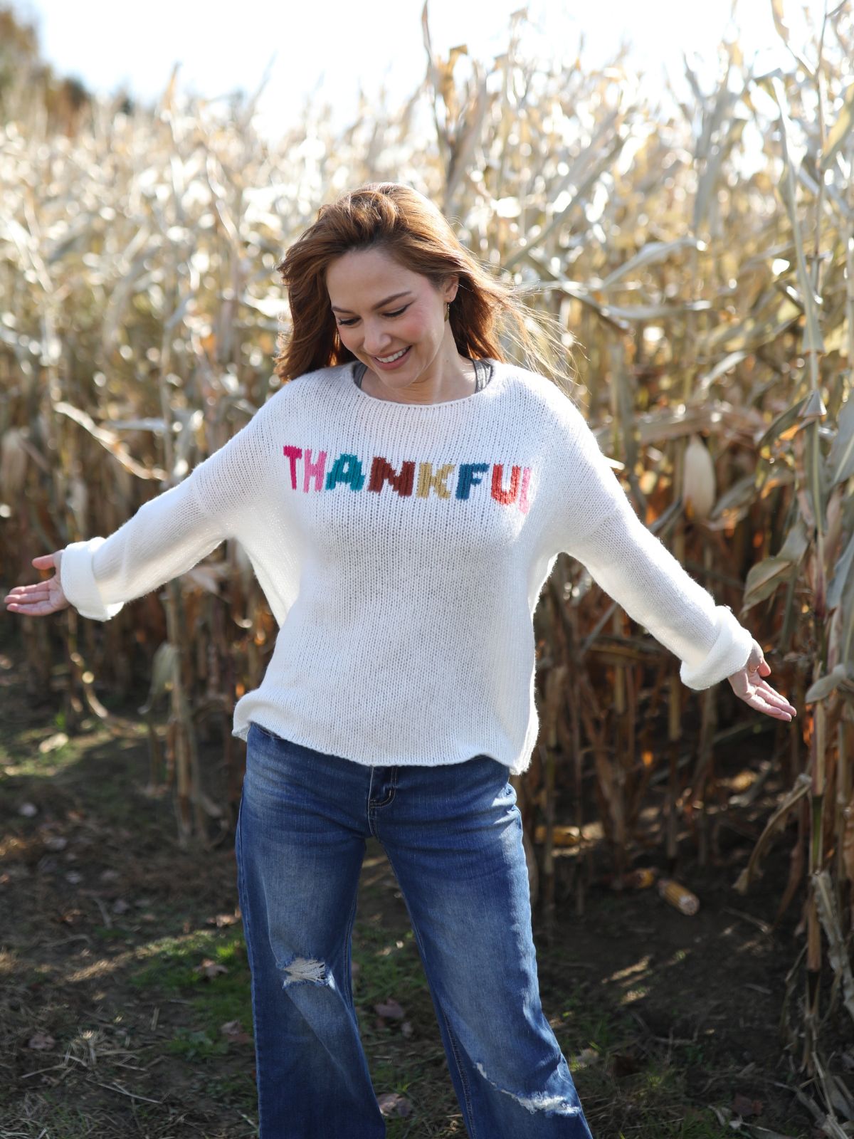 Wooden Ships Thankful Chunky Crew Sweater in Snow Multi