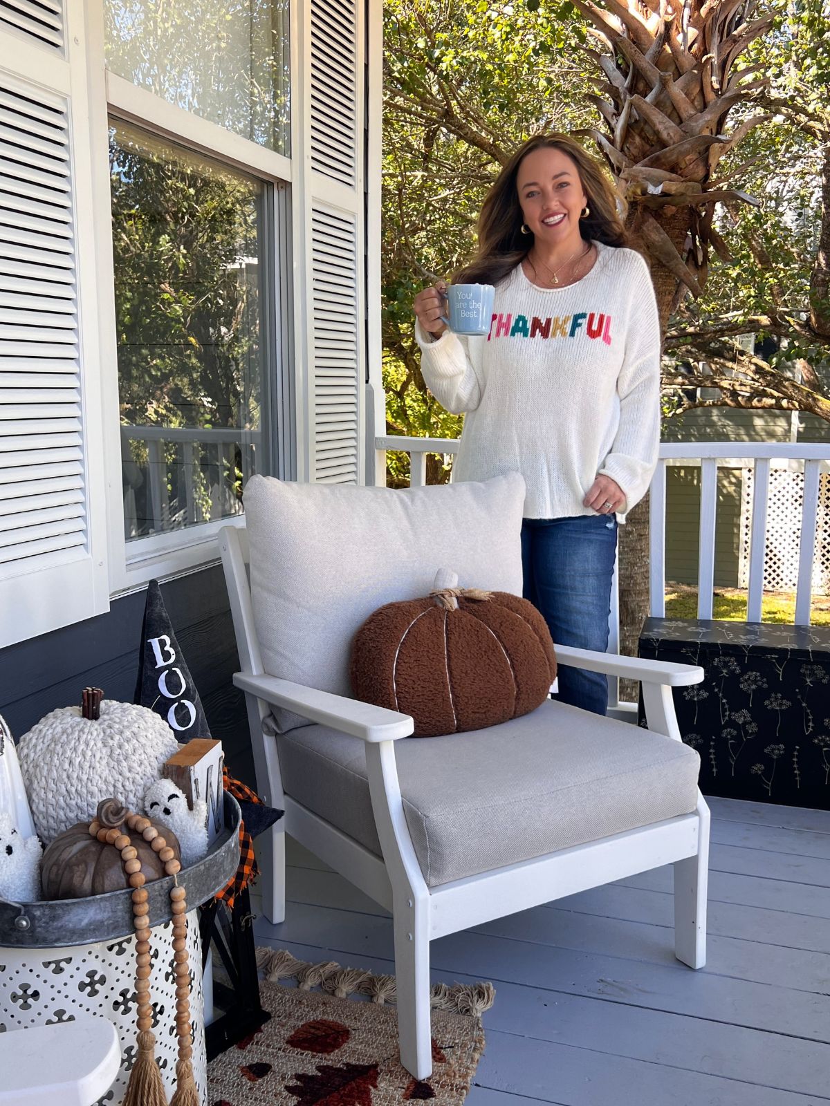 Wooden Ships Thankful Chunky Crew Sweater in Snow Multi
