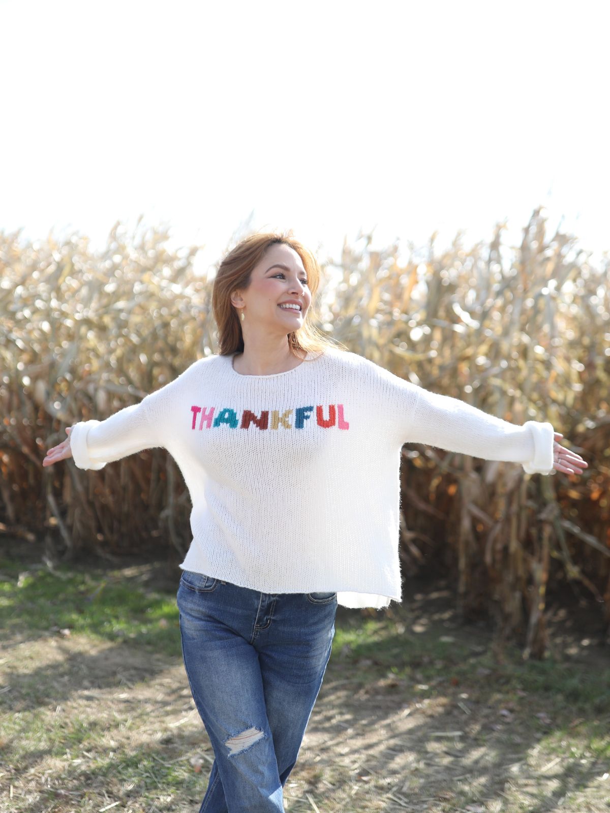 Wooden Ships Thankful Chunky Crew Sweater in Snow Multi