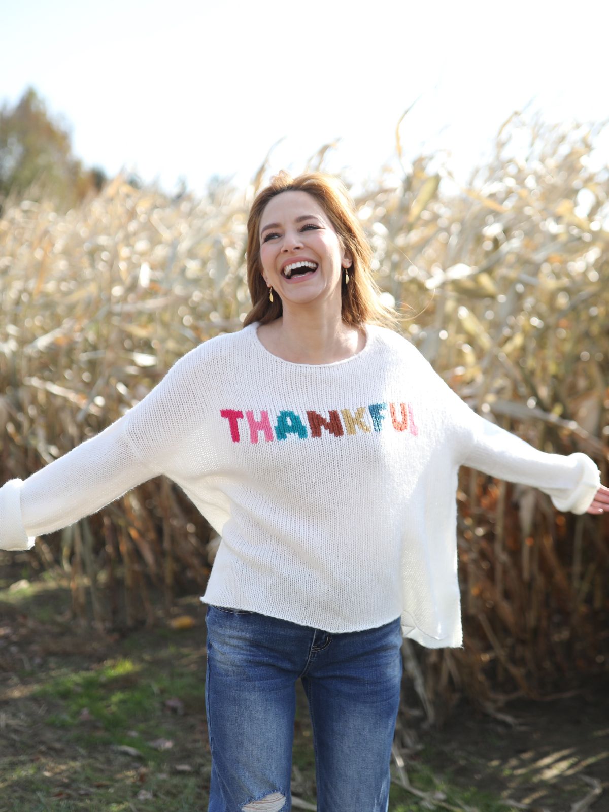 Wooden Ships Thankful Chunky Crew Sweater in Snow Multi