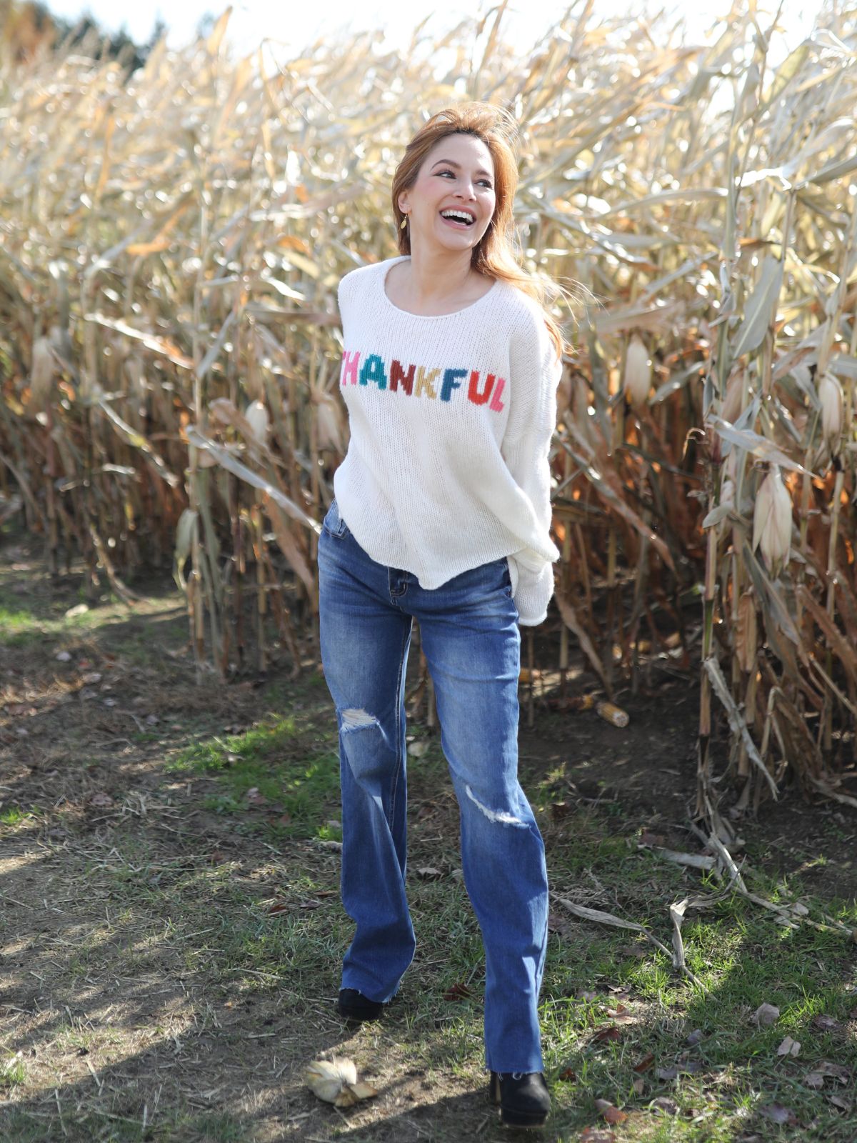 Wooden Ships Thankful Chunky Crew Sweater in Snow Multi