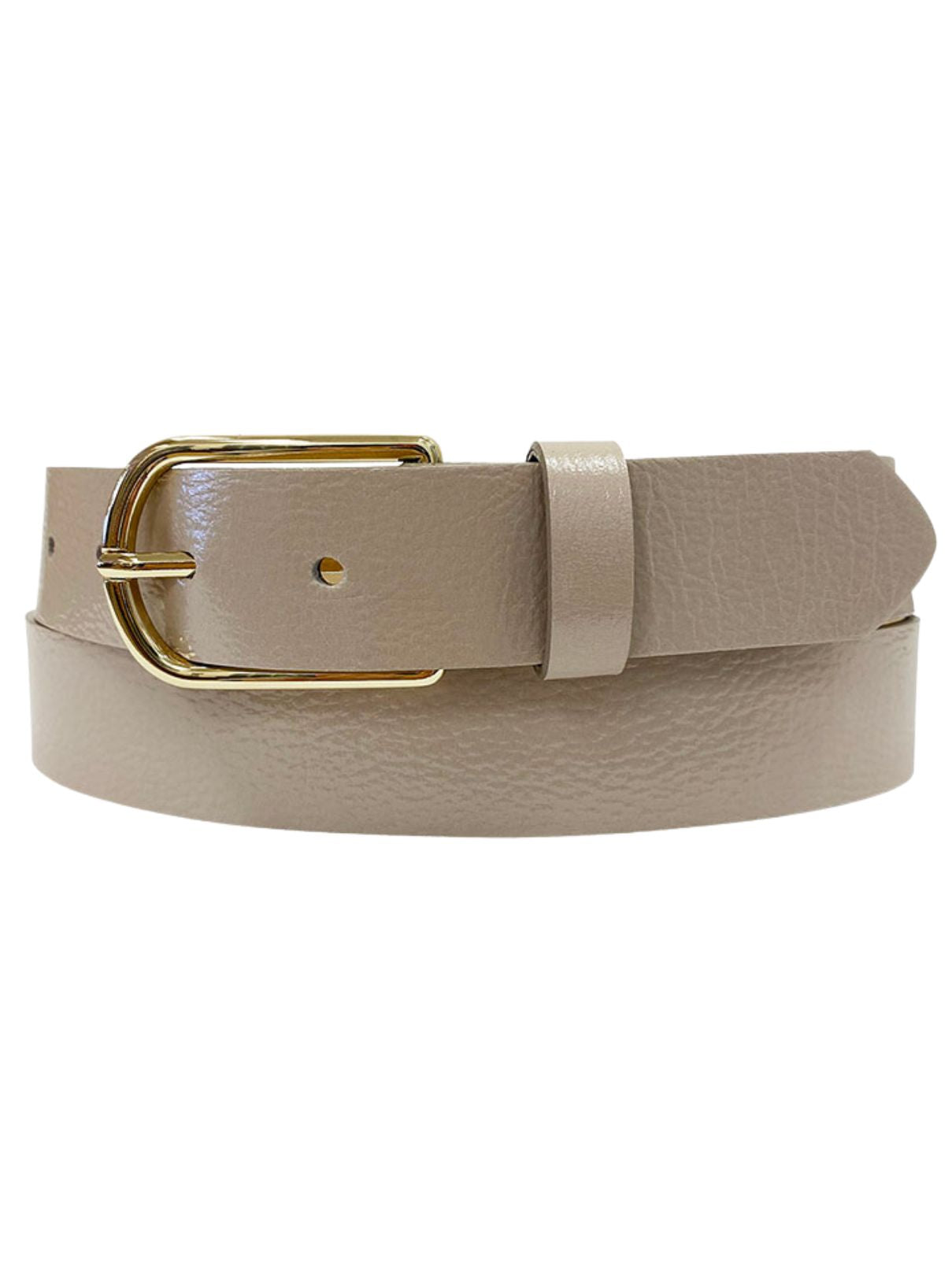 Wrinkled Patent Leather Belt – Stone