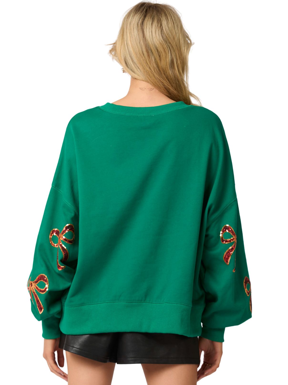Xmas Sequin  Bow Sweatshirt in Green
