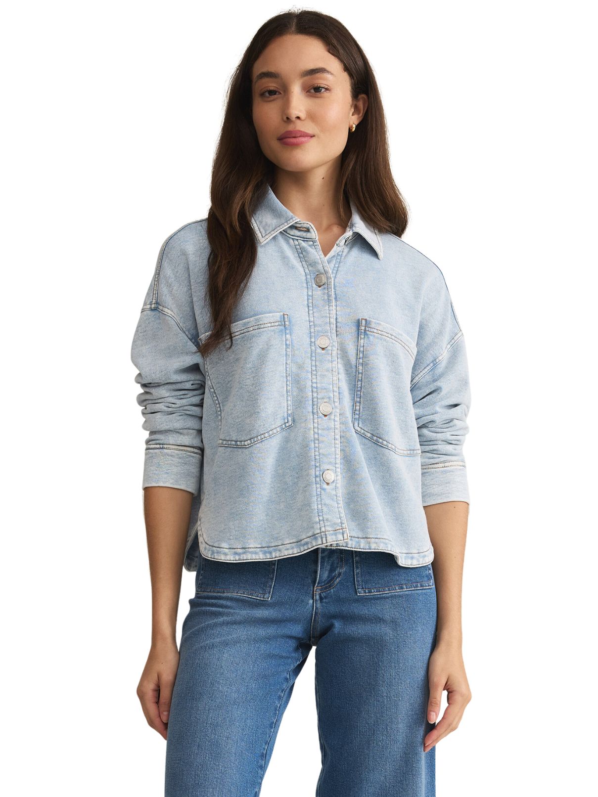 Z Supply All Day Cropped Knit Jcket in Washed Indigo