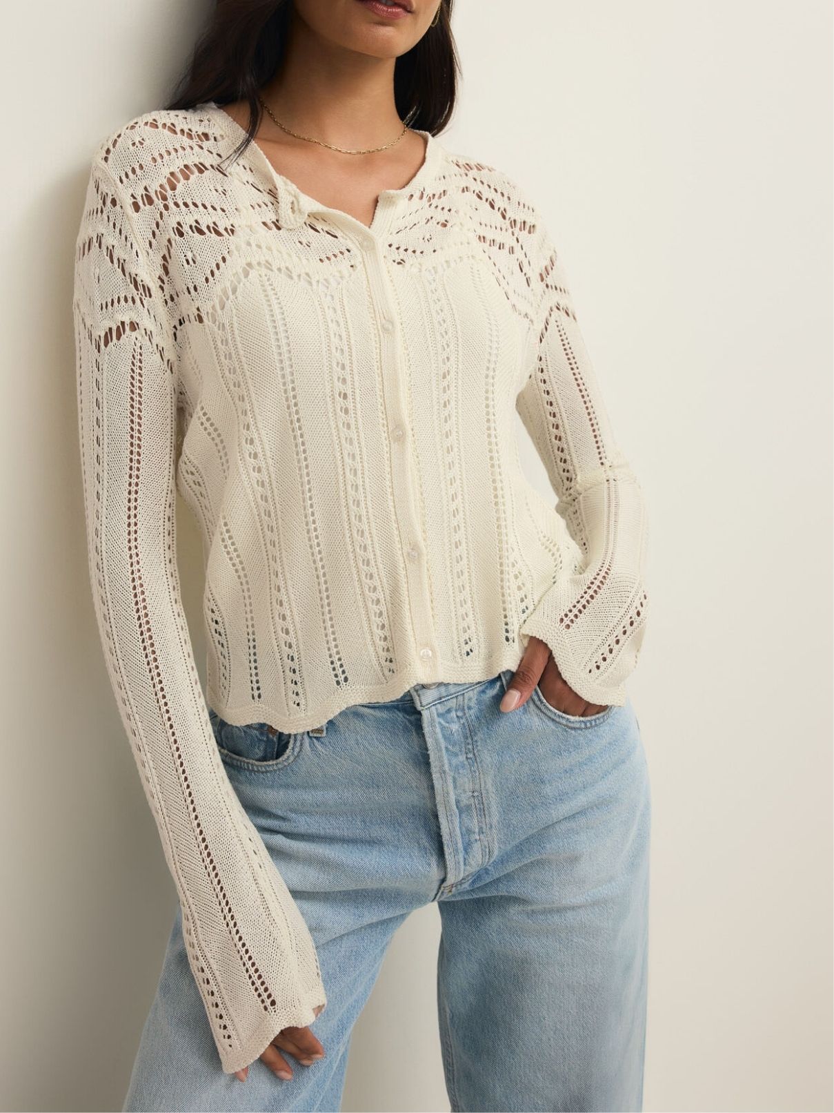 Z Supply Alycia Crochet Sweater in Cloud