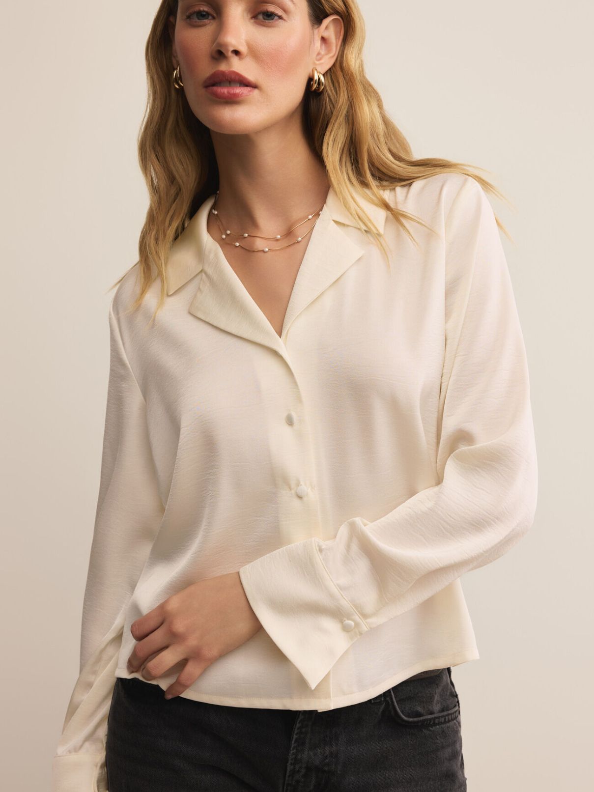 Z Supply Ana Satin Top in Cloud