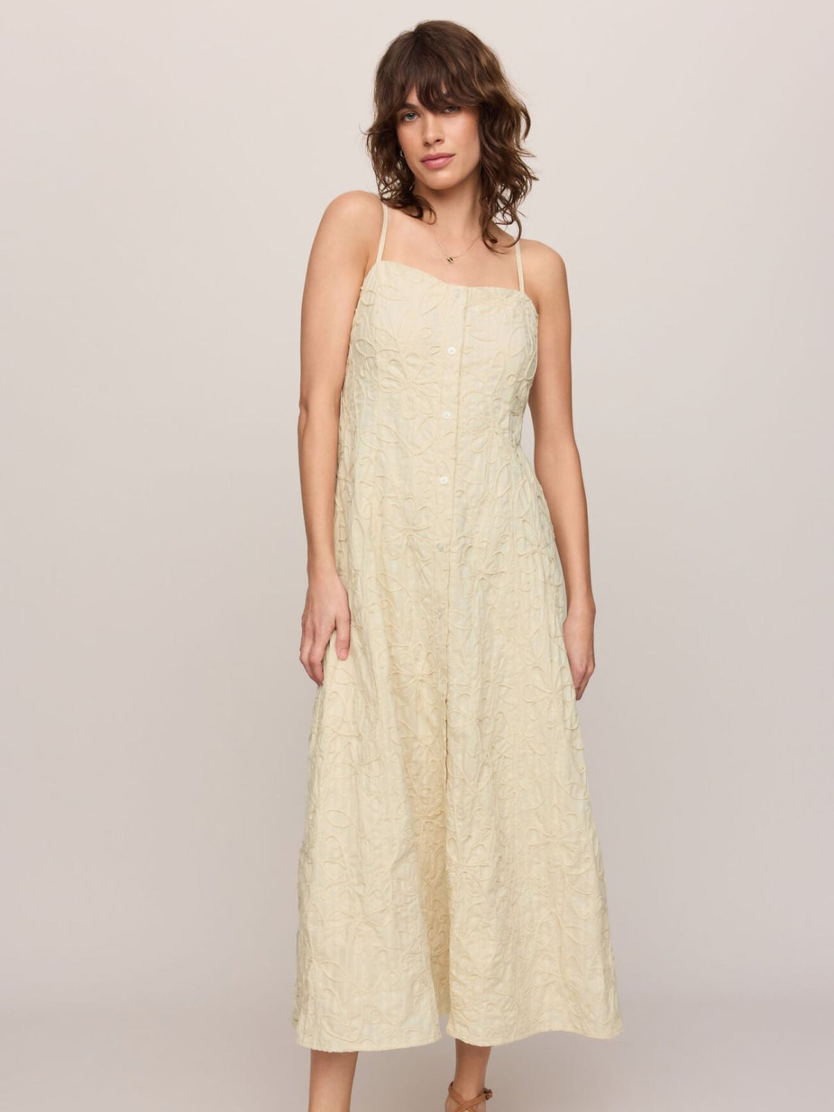 Z Supply Angel Eyes Textured Midi Dress in Champagne