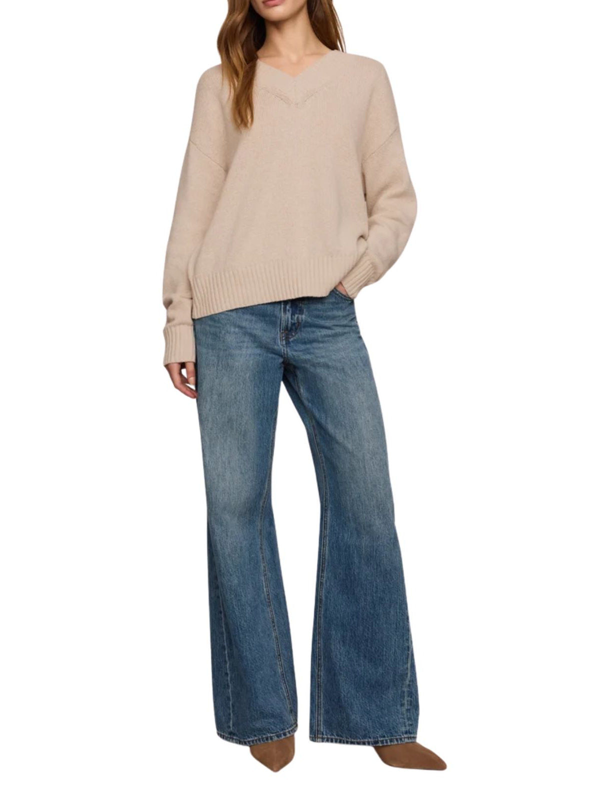 Z Supply Cloud Spun V-Neck Sweater in Frosted Pearl