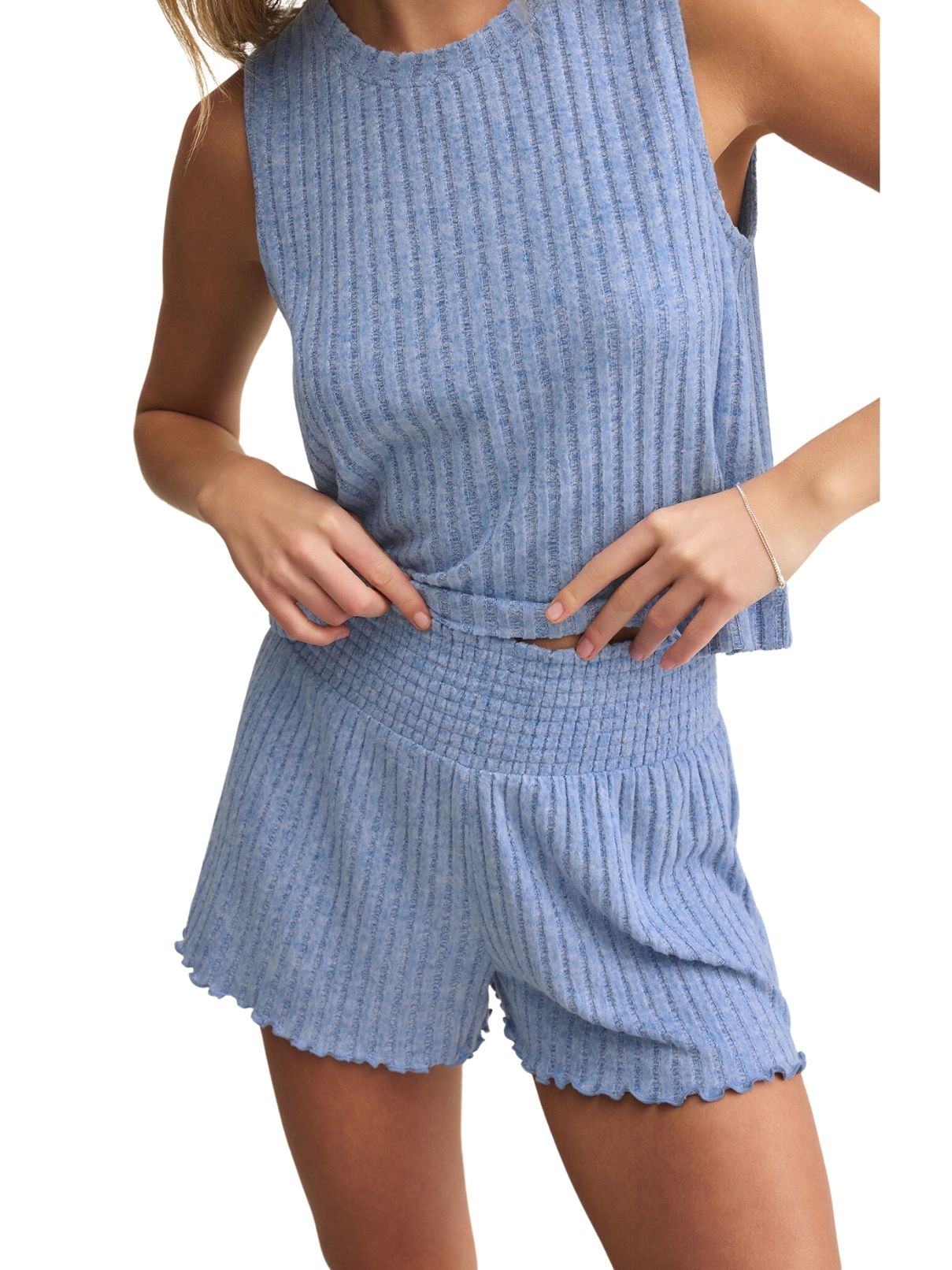 Z Supply Dawn Smocked Rib Short in Riviera