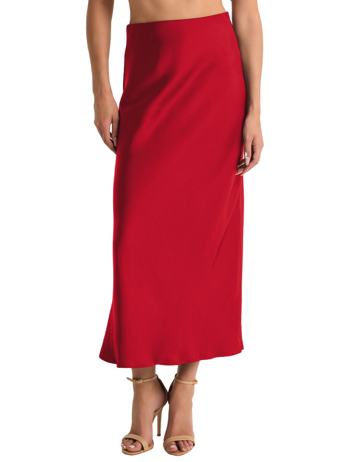 Z Supply Europa Poly Sheen Skirt in Haute Red