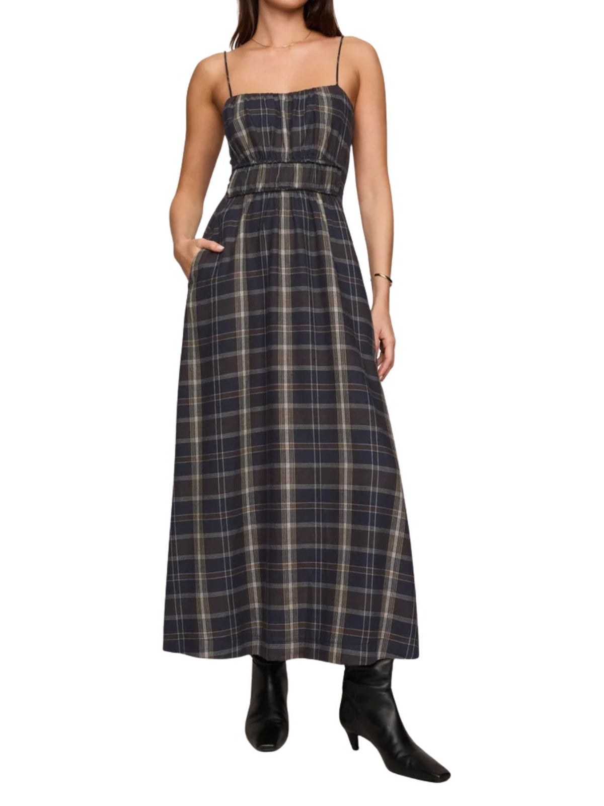 Z Supply Evermore Plaid Midi Dress in Eclipse