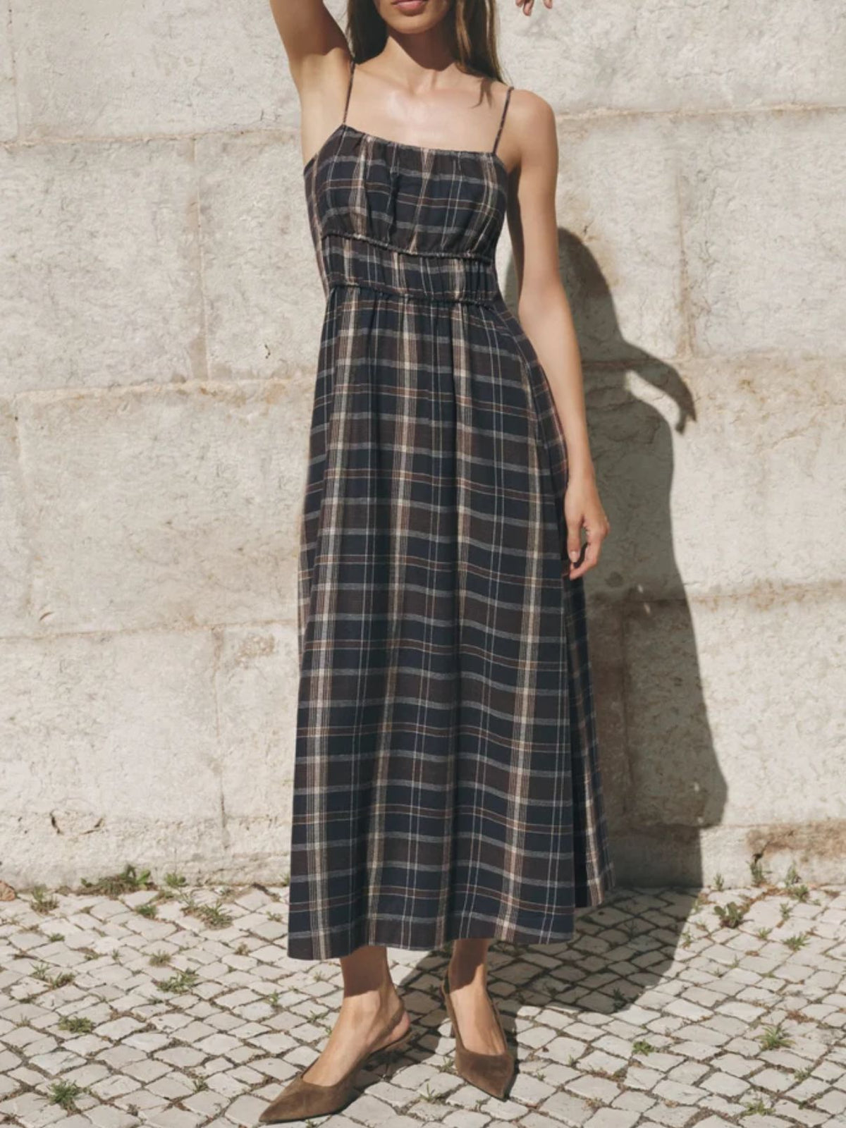 Z Supply Evermore Plaid Midi Dress in Eclipse
