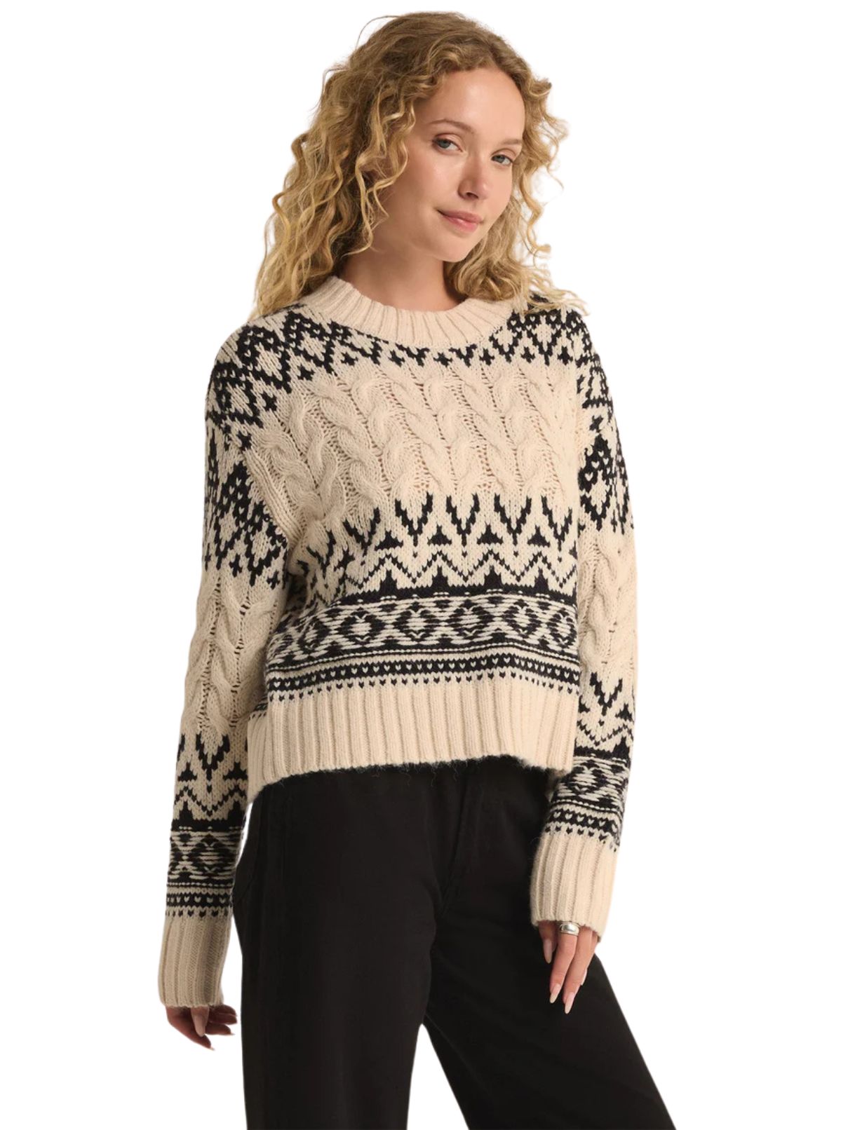 Z Supply Garland Fairisle Sweater in Seasalt