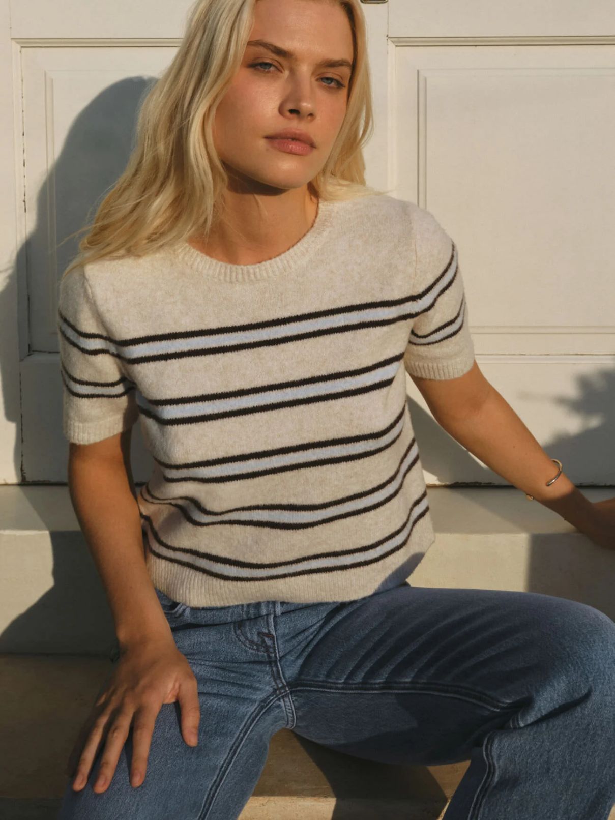 Z Supply Gatewood Stripe Sweater Tee – Light Oatmeal Heather