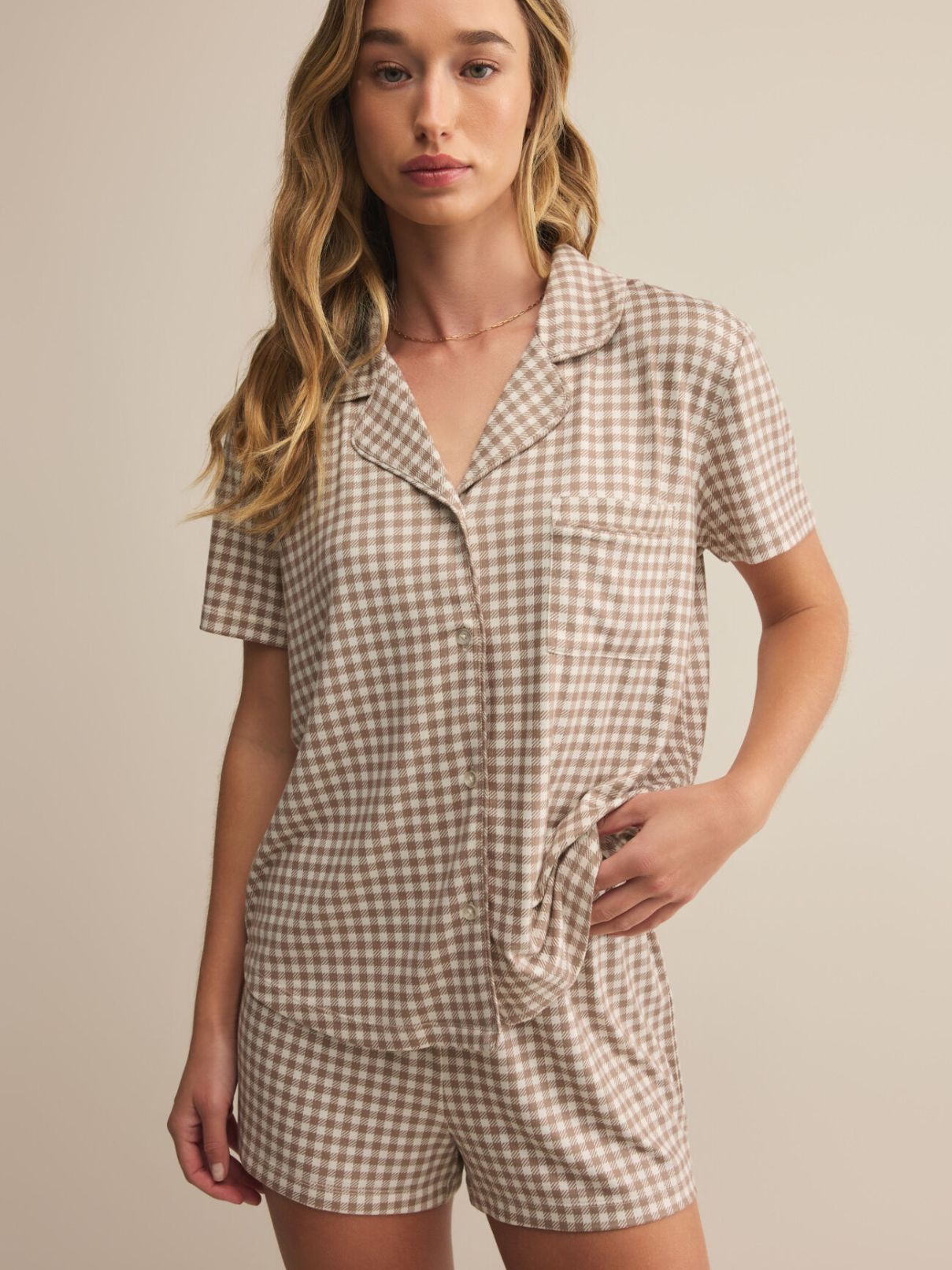 Z Supply Gingham Pj Set in Iced Coffee
