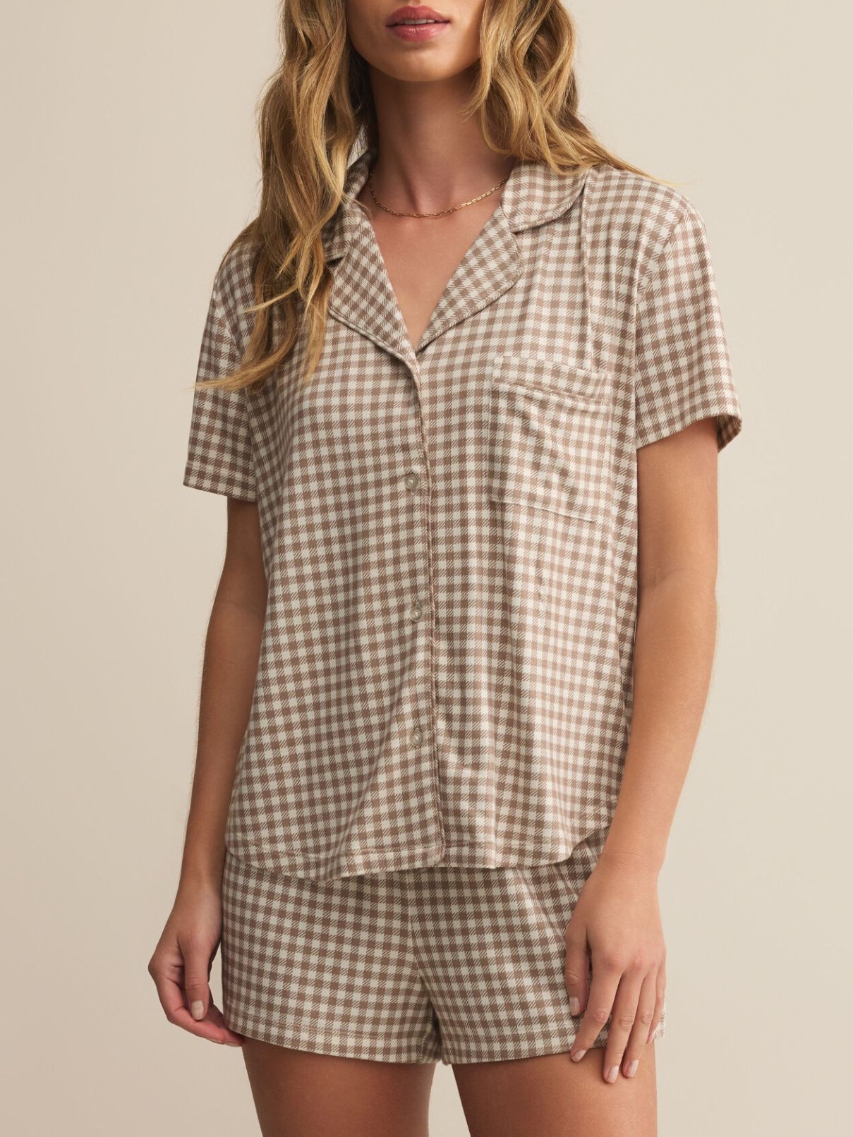 Z Supply Gingham Pj Set in Iced Coffee