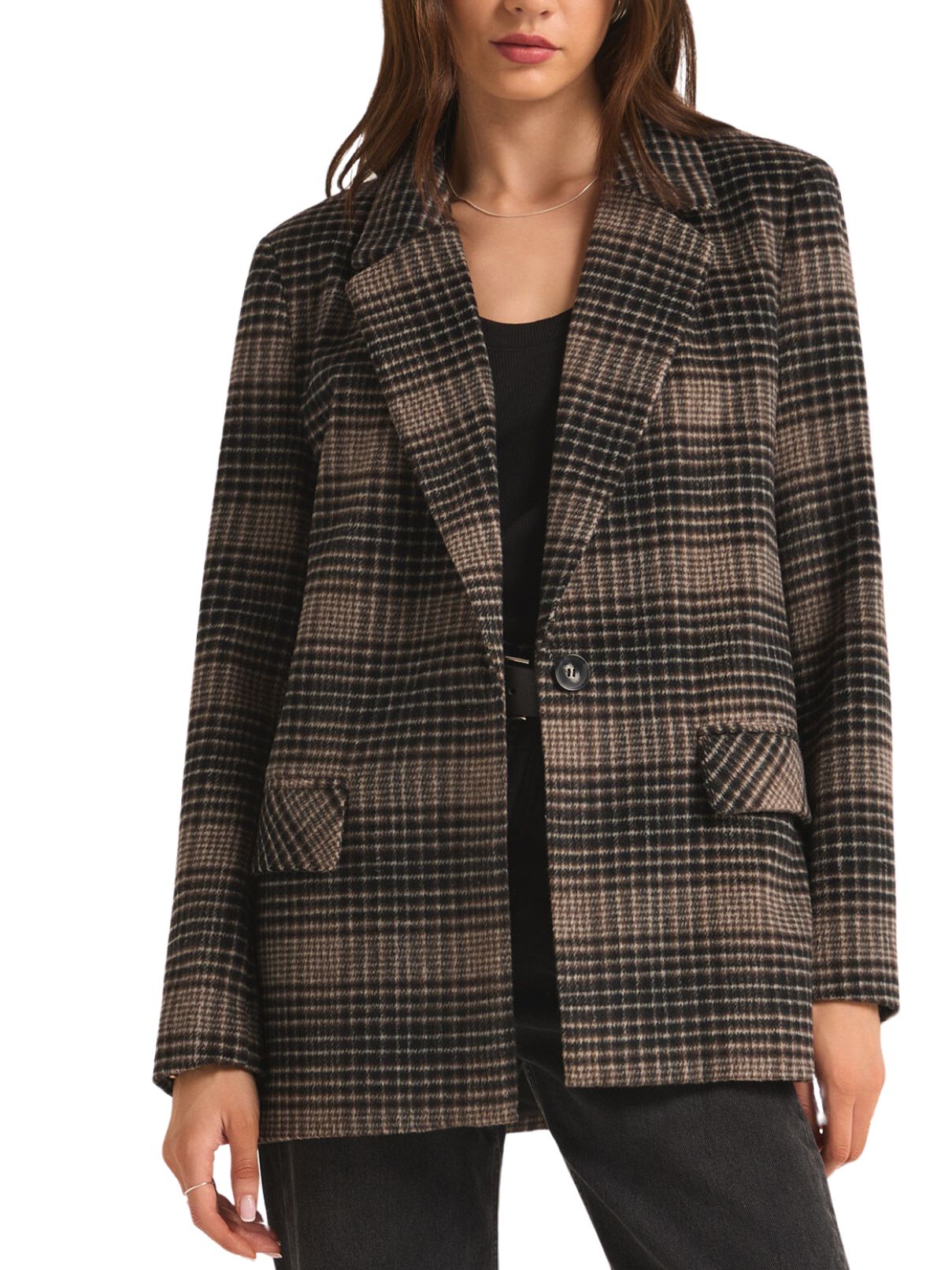 Z Supply Kingston Plaid Blazer in Latte
