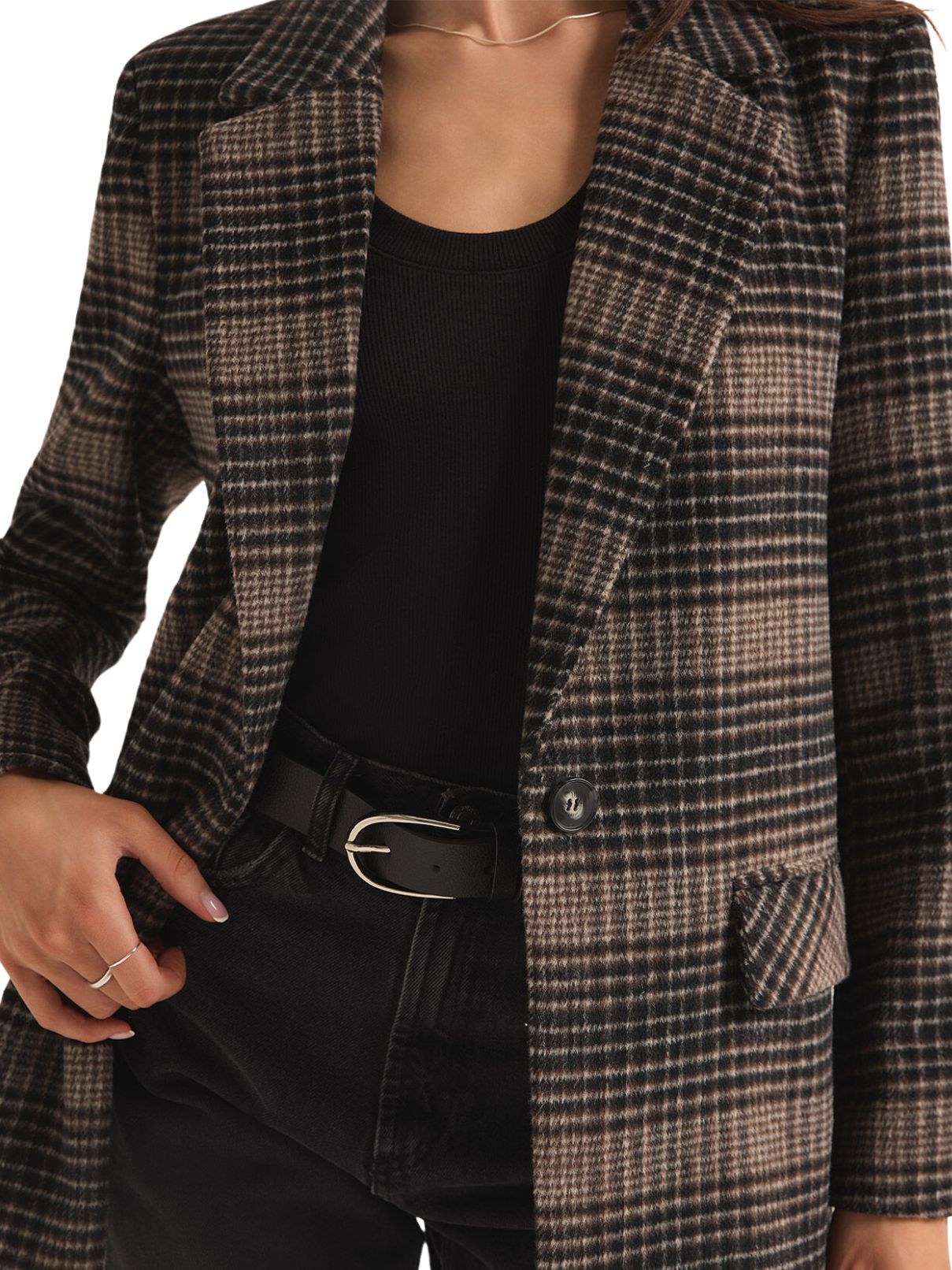 Z Supply Kingston Plaid Blazer in Latte