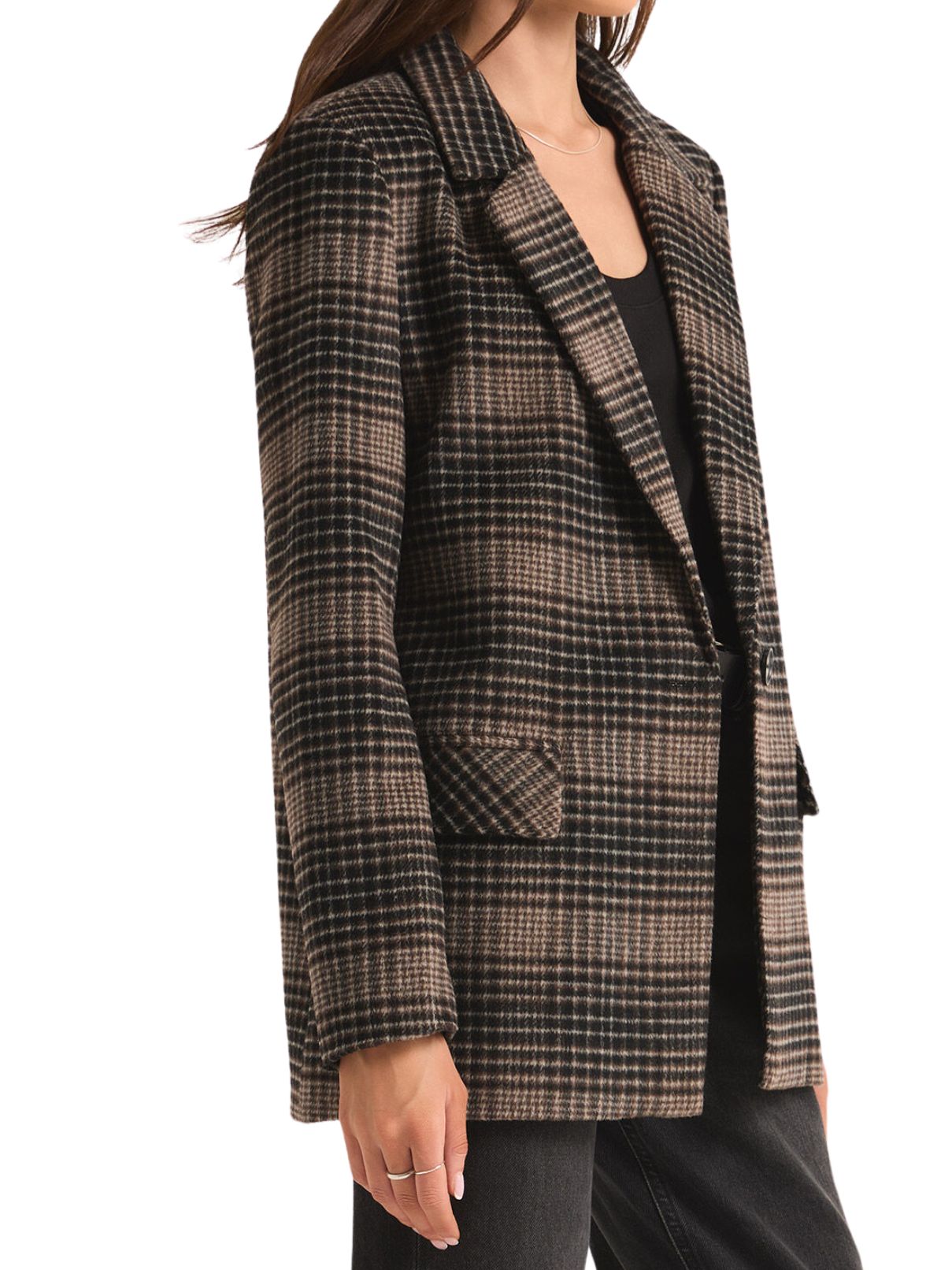 Z Supply Kingston Plaid Blazer in Latte