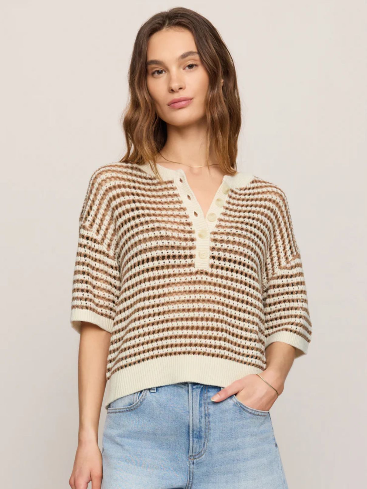 Z Supply Kylo Striped Polo Sweater in Taro