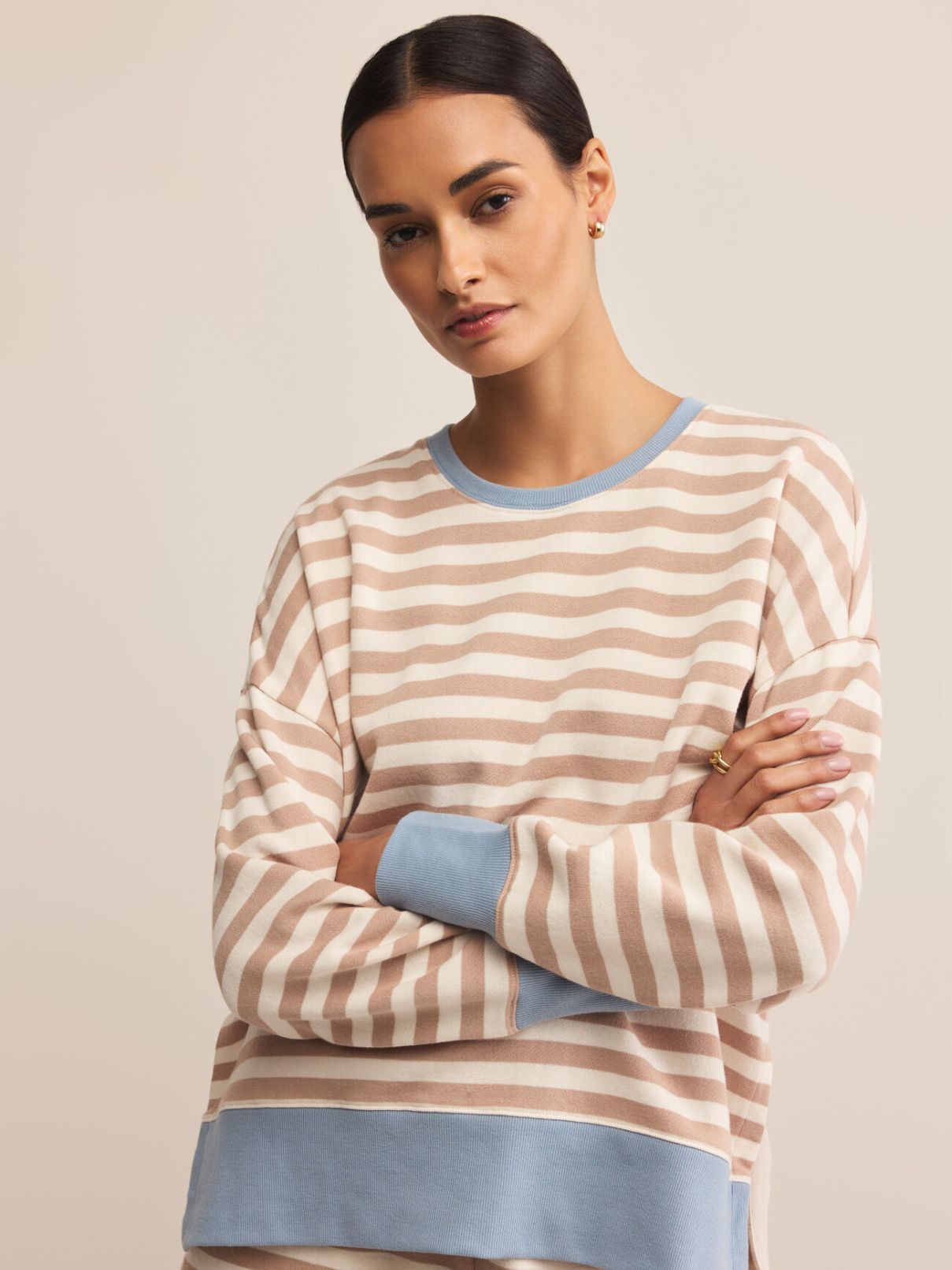 Z Supply Layer Up Stripe Sweatshirt in Evening Sand