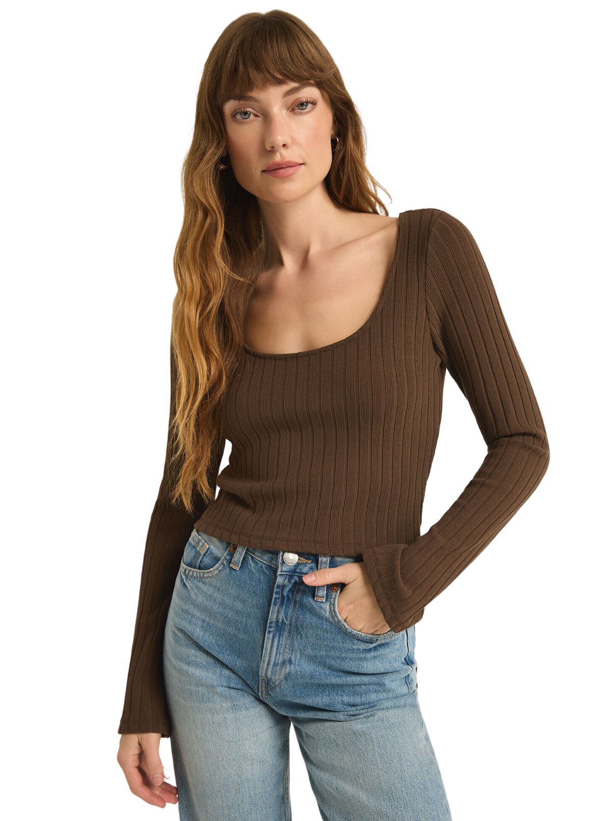 Z Supply Madeline Rib Top in Dark Chocolate