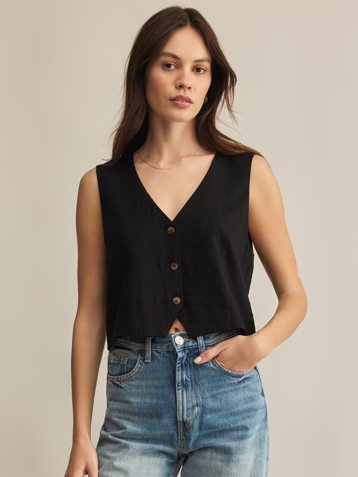 Z Supply Marta Linen Vest in Black