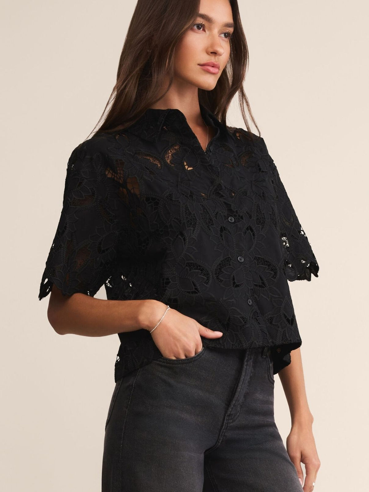 Top Maiyet Dentelle - Couleur Noire, Taille 42, Neuf Avec étiquettes, Style élégant Décontracté