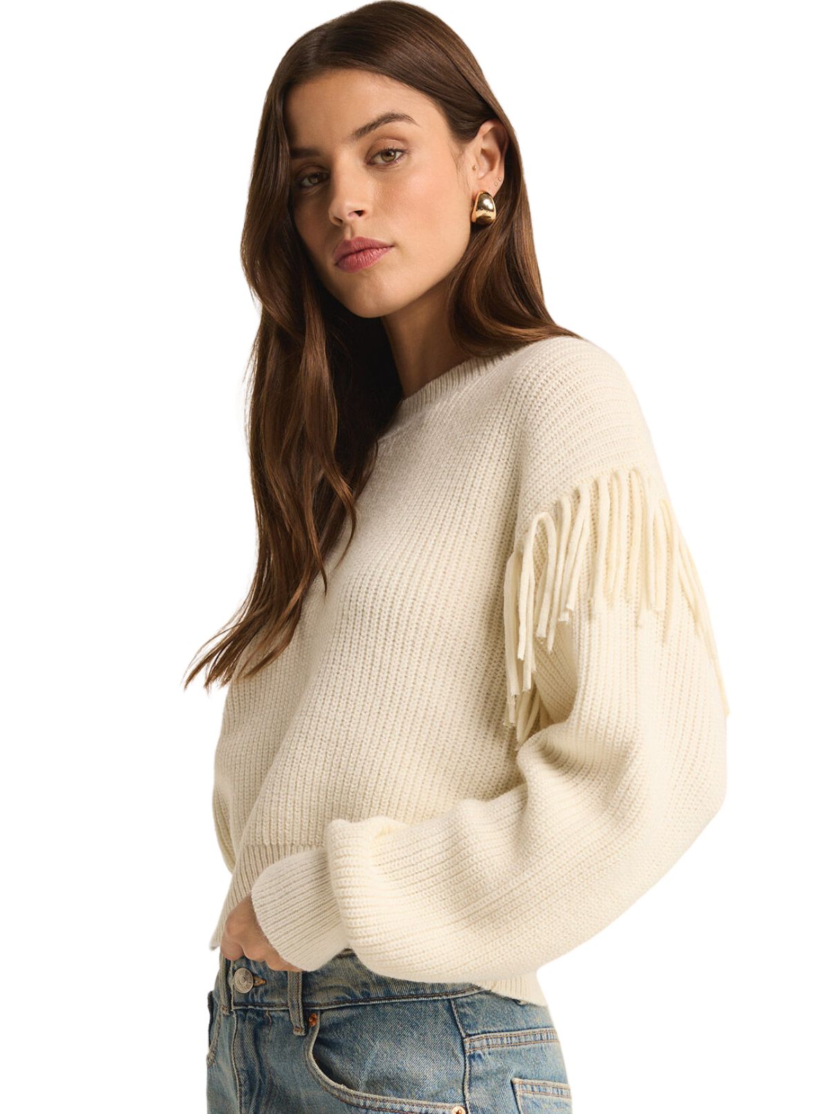 Z Supply On The Fringe Sweater in Seasalt