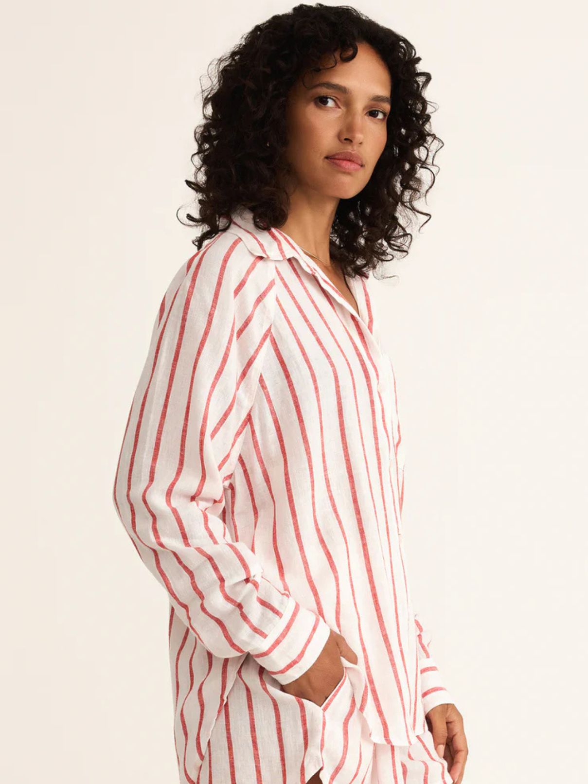 Z Supply Perfect Line Shirt in Cabana Stripe Red