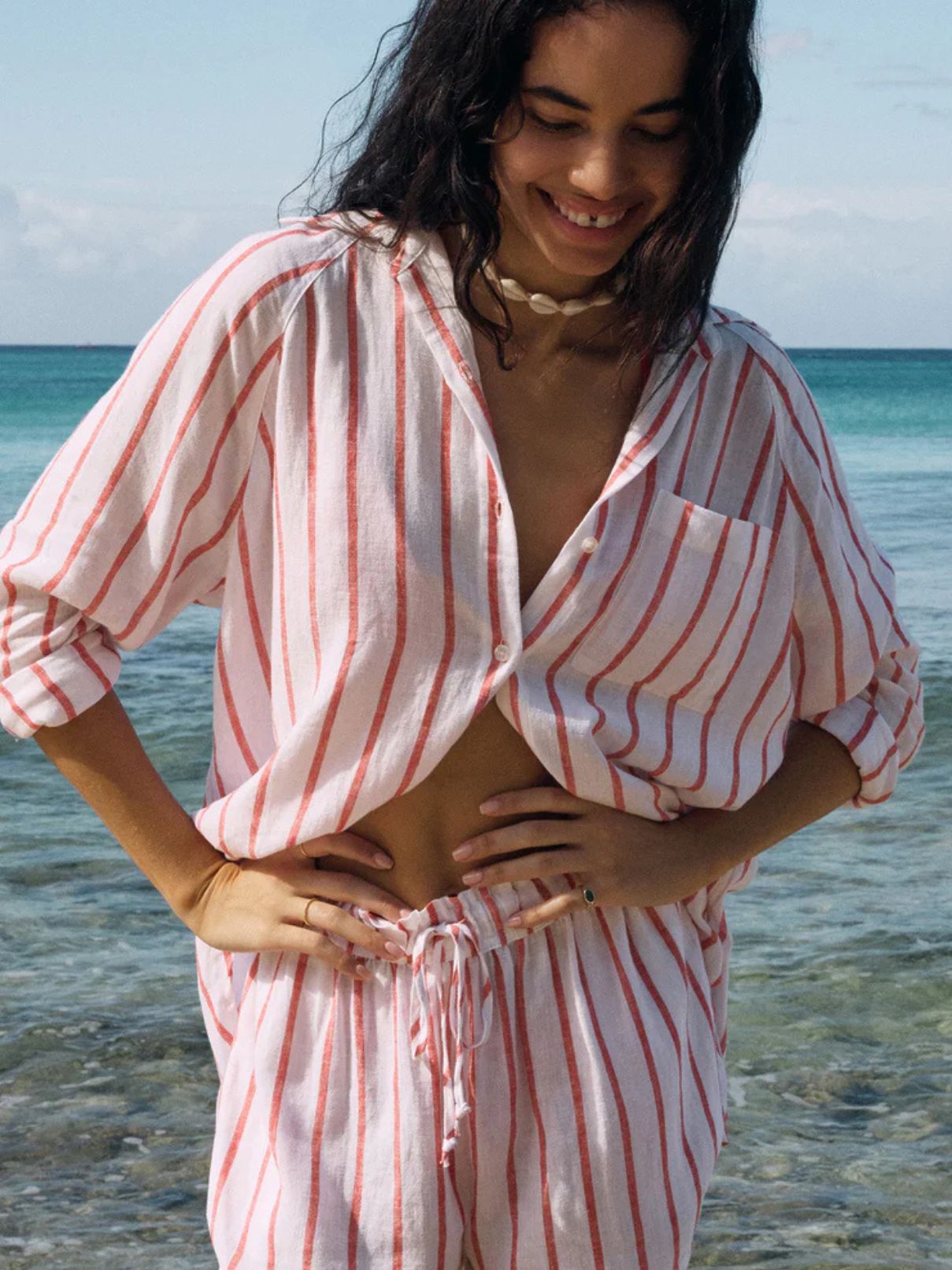 Z Supply Perfect Line Shirt in Cabana Stripe Red