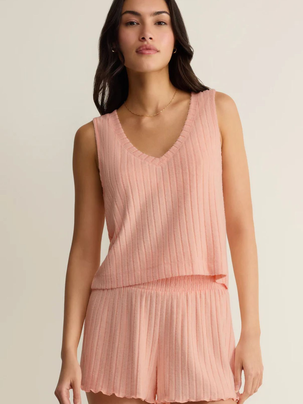 Z Supply Pj Set Rib Tank & Short in Bellini