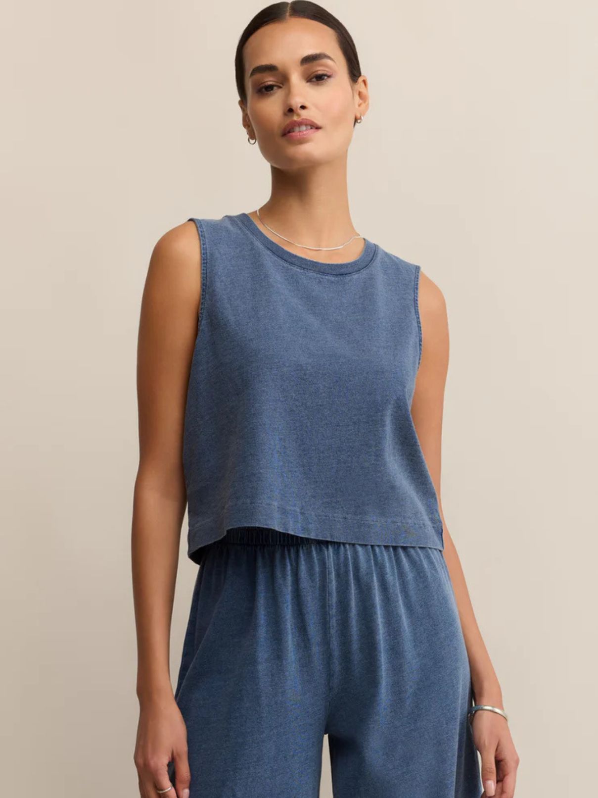 Z Supply Sloane Jersey Denim Muscle Tank in Vintage Indigo