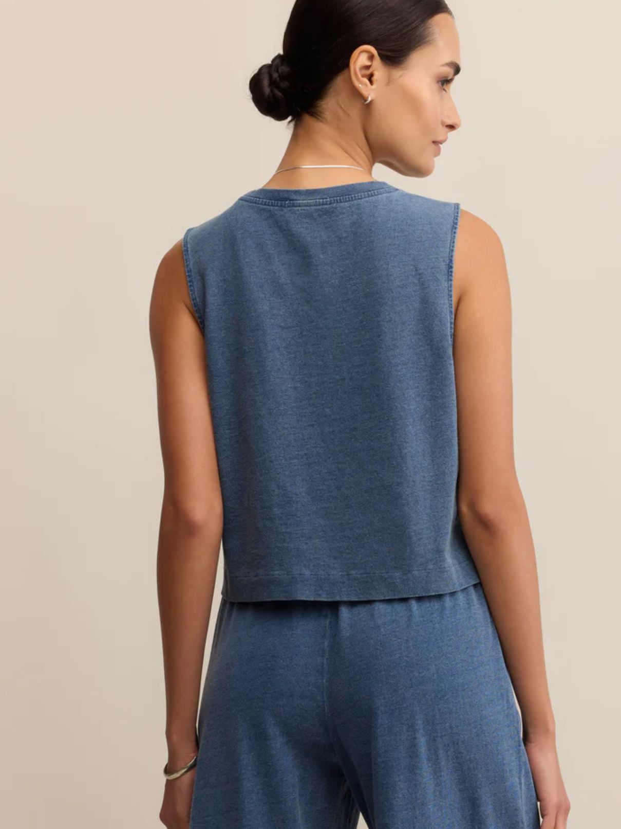 Z Supply Sloane Jersey Denim Muscle Tank in Vintage Indigo
