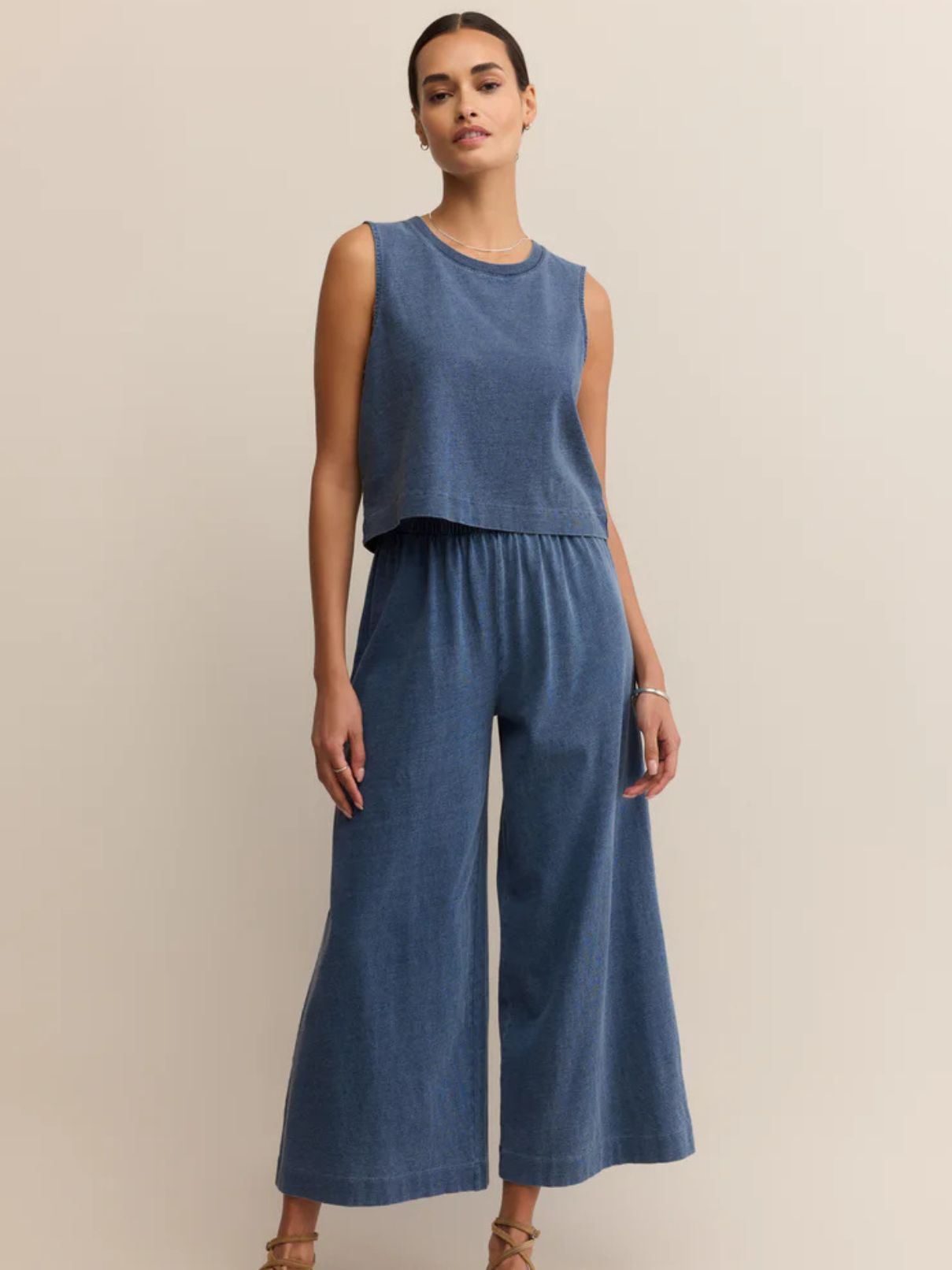 Z Supply Sloane Jersey Denim Muscle Tank in Vintage Indigo