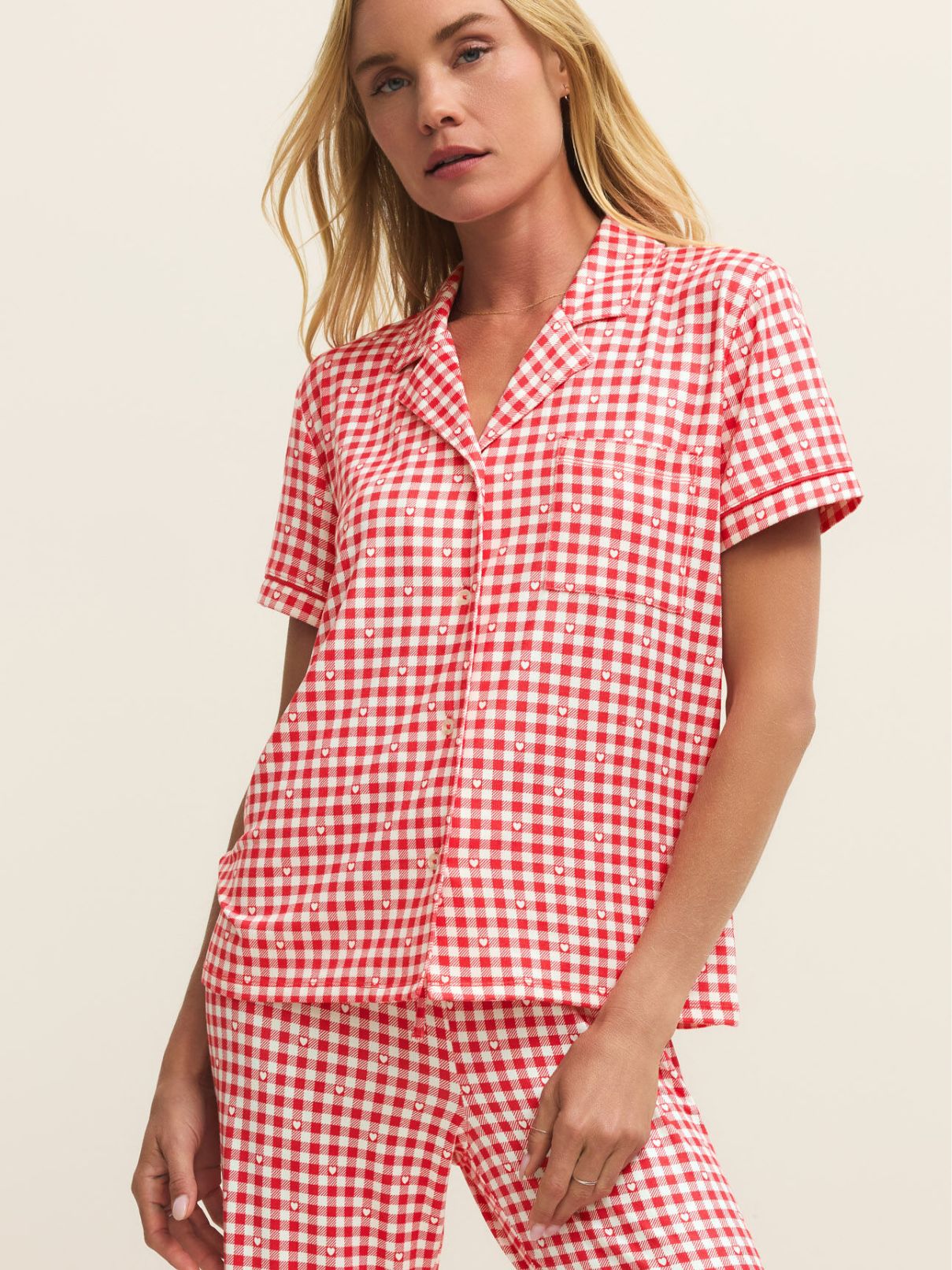 Z Supply So Sweet Gingham Pj Set in Kiss Red