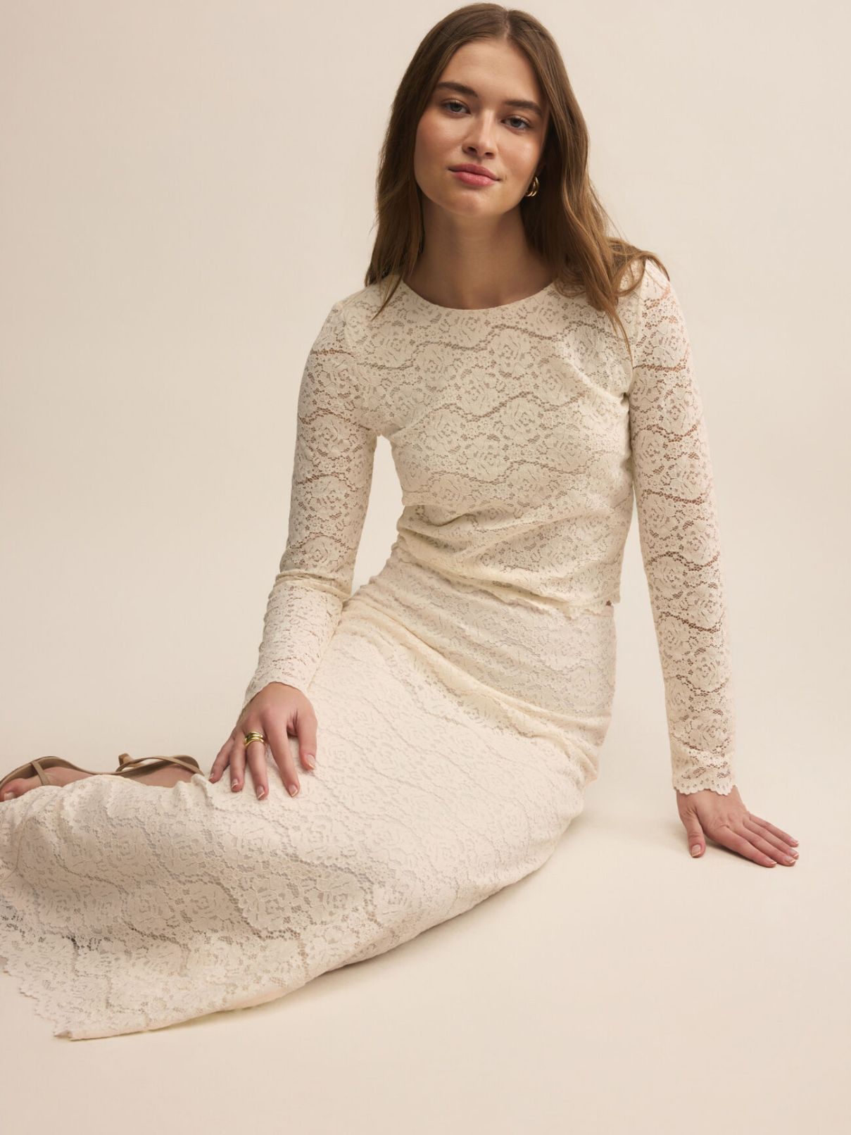 Via Lace Midi Skirt Cloud