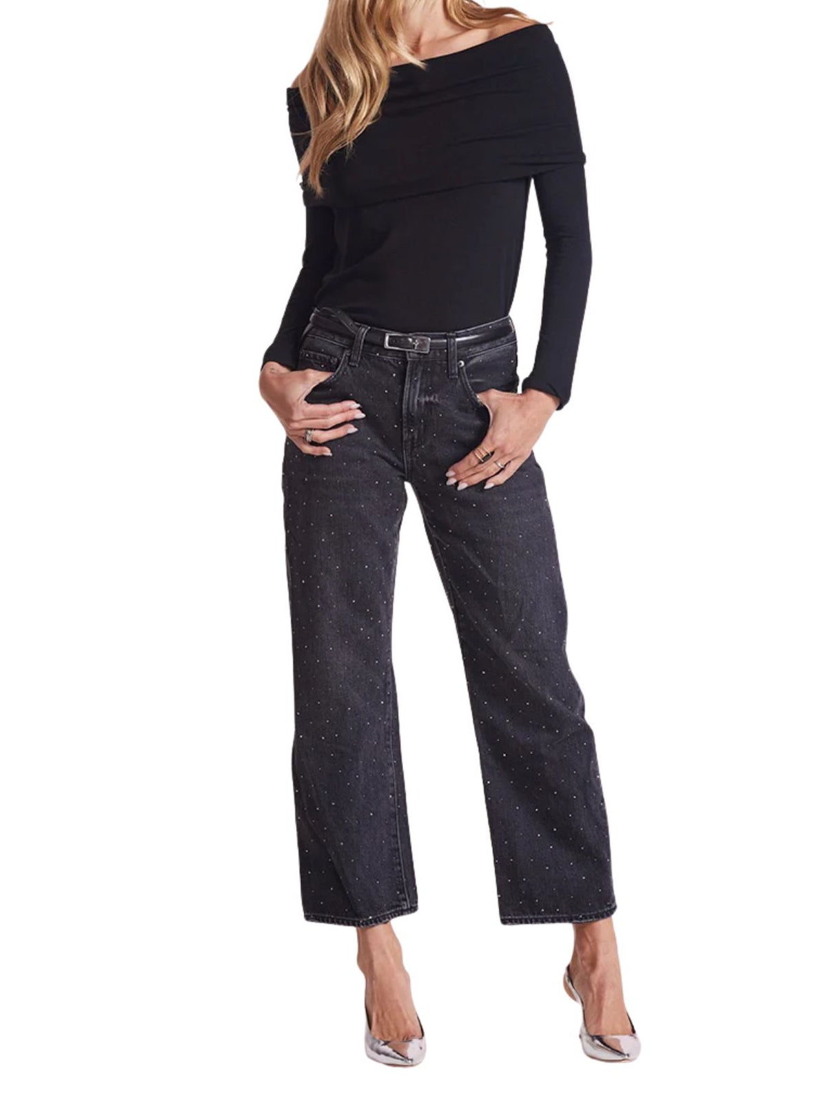 bobi LA Off-the-Shoulder Long Sleeve Top in Black
