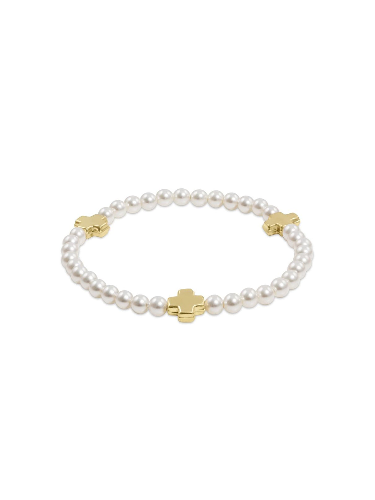 enewton Signature Cross Pearl Pattern 4mm Gold Bracelet